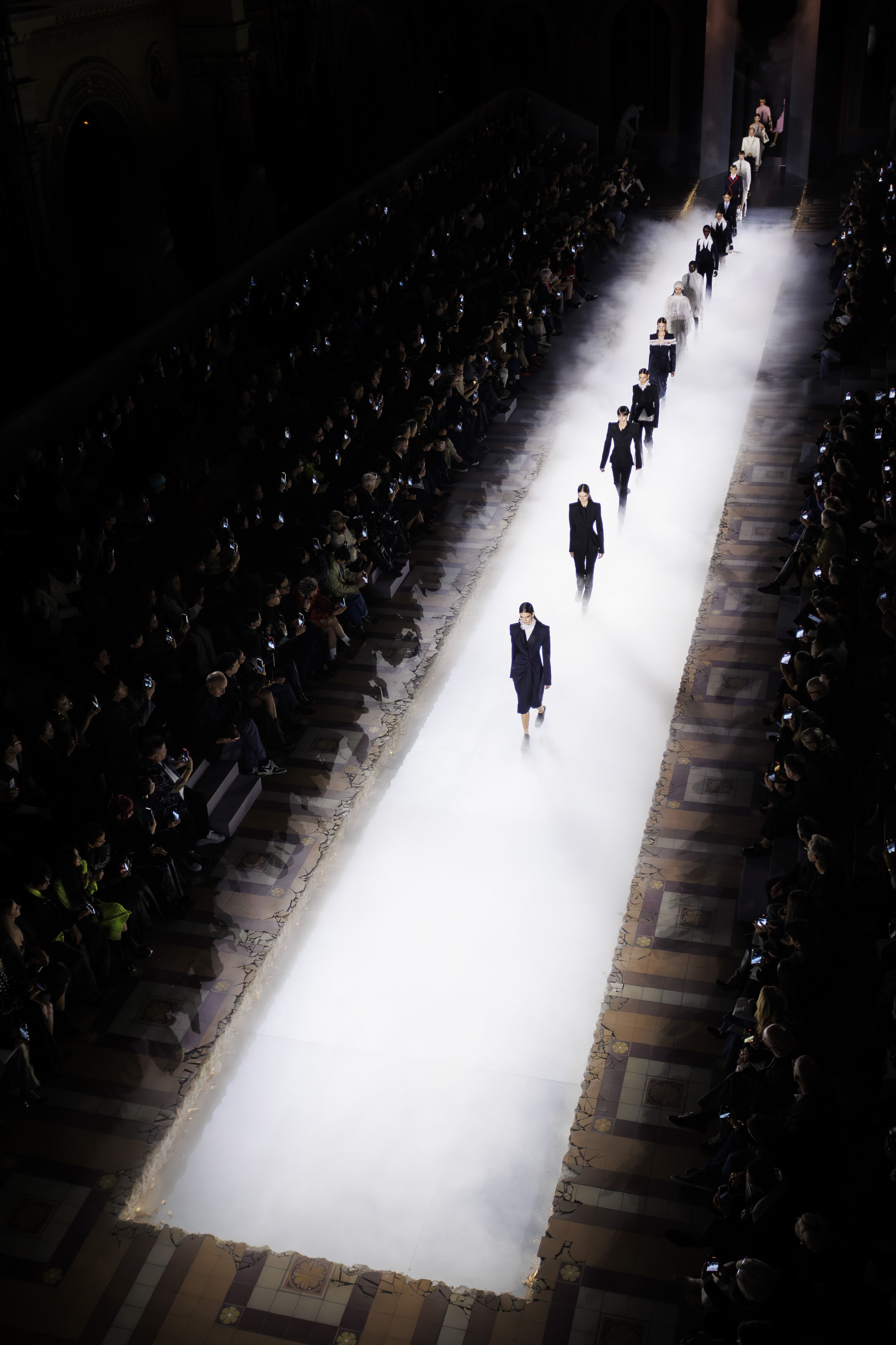 Unique Top Down Angle Finale McQueen Spring Summer 2025 Show at Ecole des Beaux-Arts in Paris