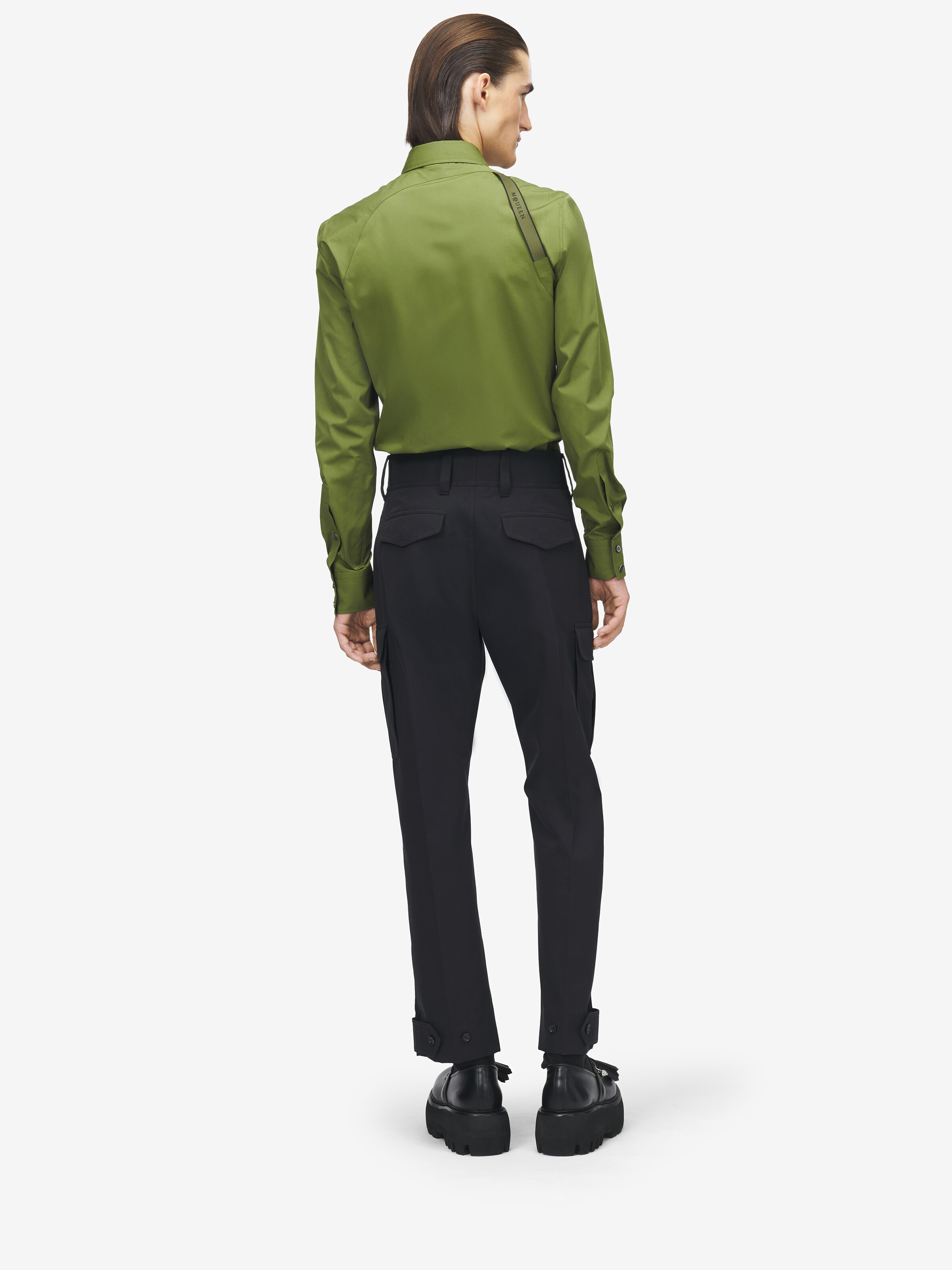 Men's McQueen Logo Harness Shirt in Green in 97% Cotton, 3% Elastan | Alexander McQueen - image 4
