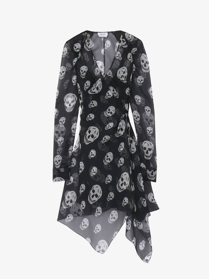 Robe portefeuille en soie à imprimé Skull | Alexander McQueen - image 1