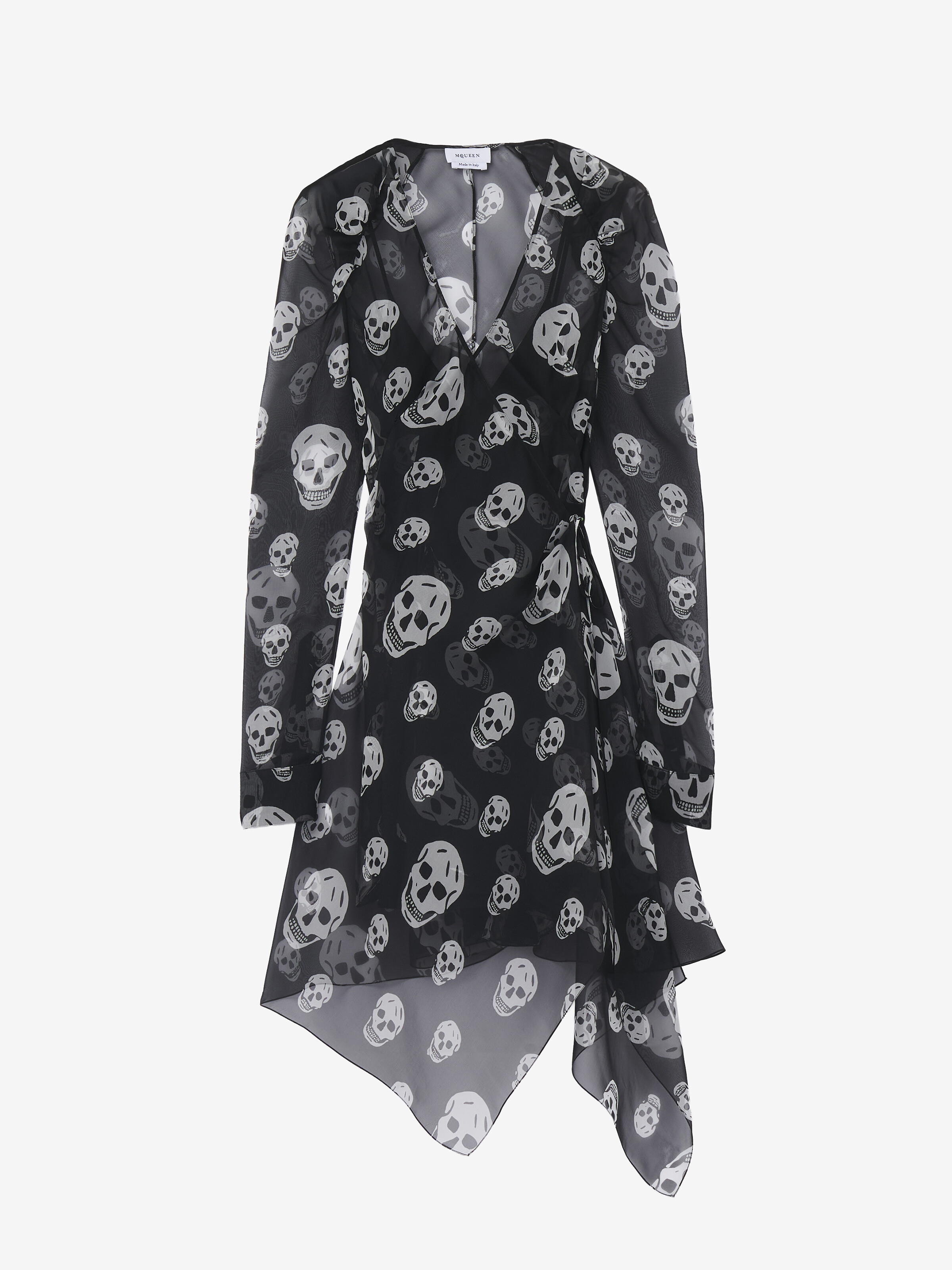 桑蚕丝骷髅印花裹身连衣裙 in  桑蚕丝 | Alexander McQueen - image 1