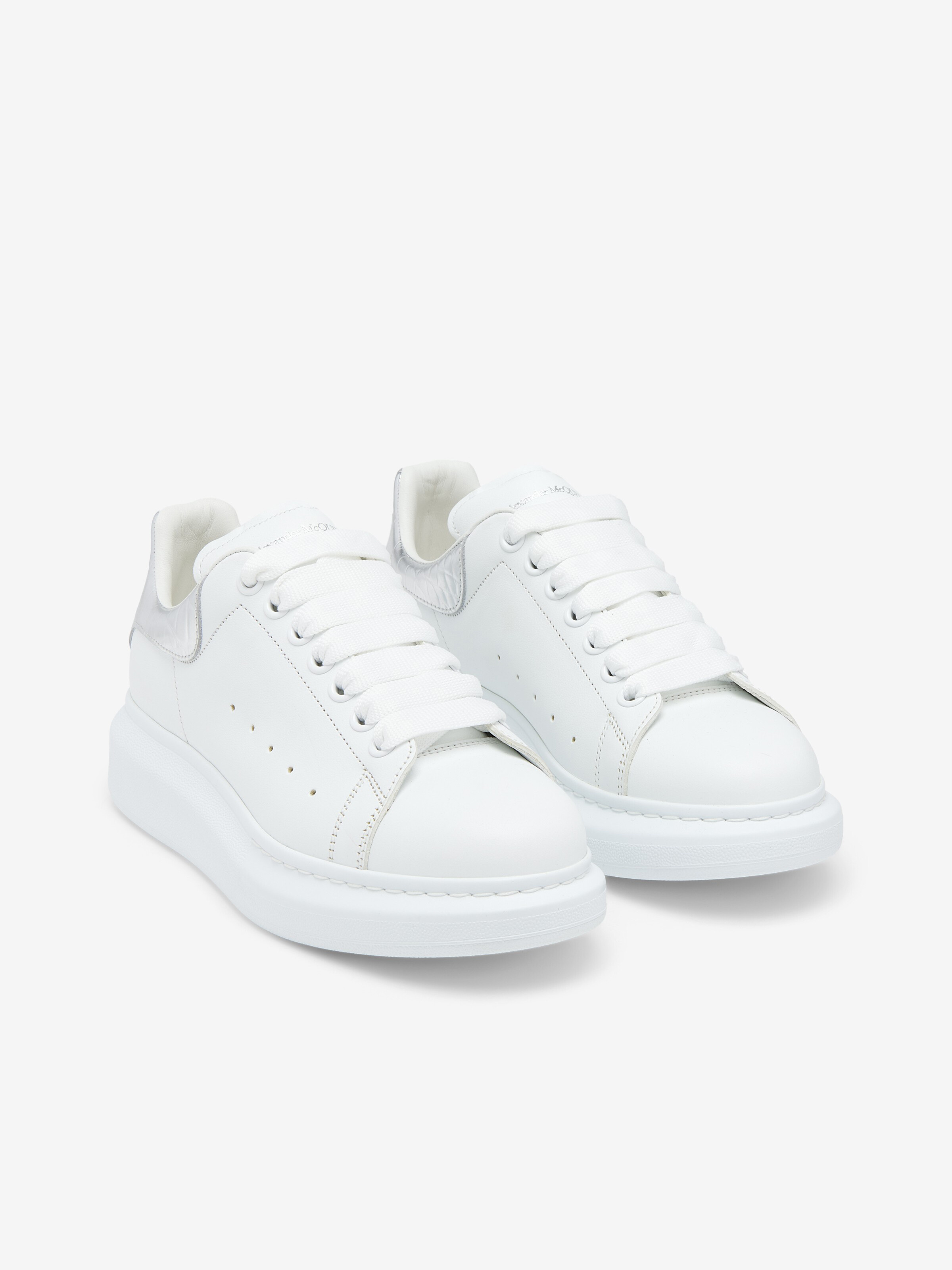 Women's Oversized Sneaker in White/Silver in Calf Leather | Alexander McQueen - image 3
