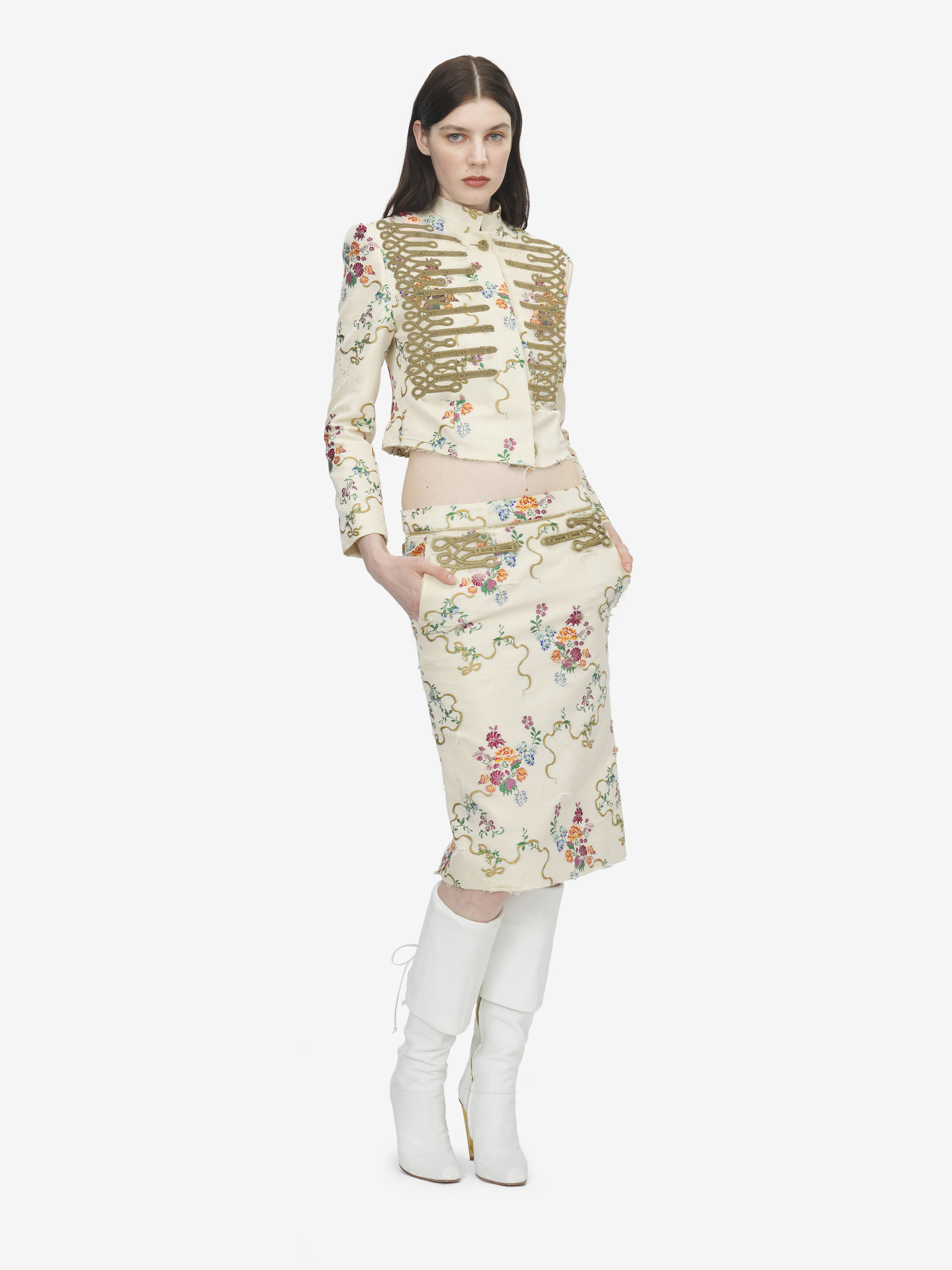 Women's Frogging Embroidery Floral Jacket in Multicolor in 67% Polyester, 33% Cotton | Alexander McQueen - image 3