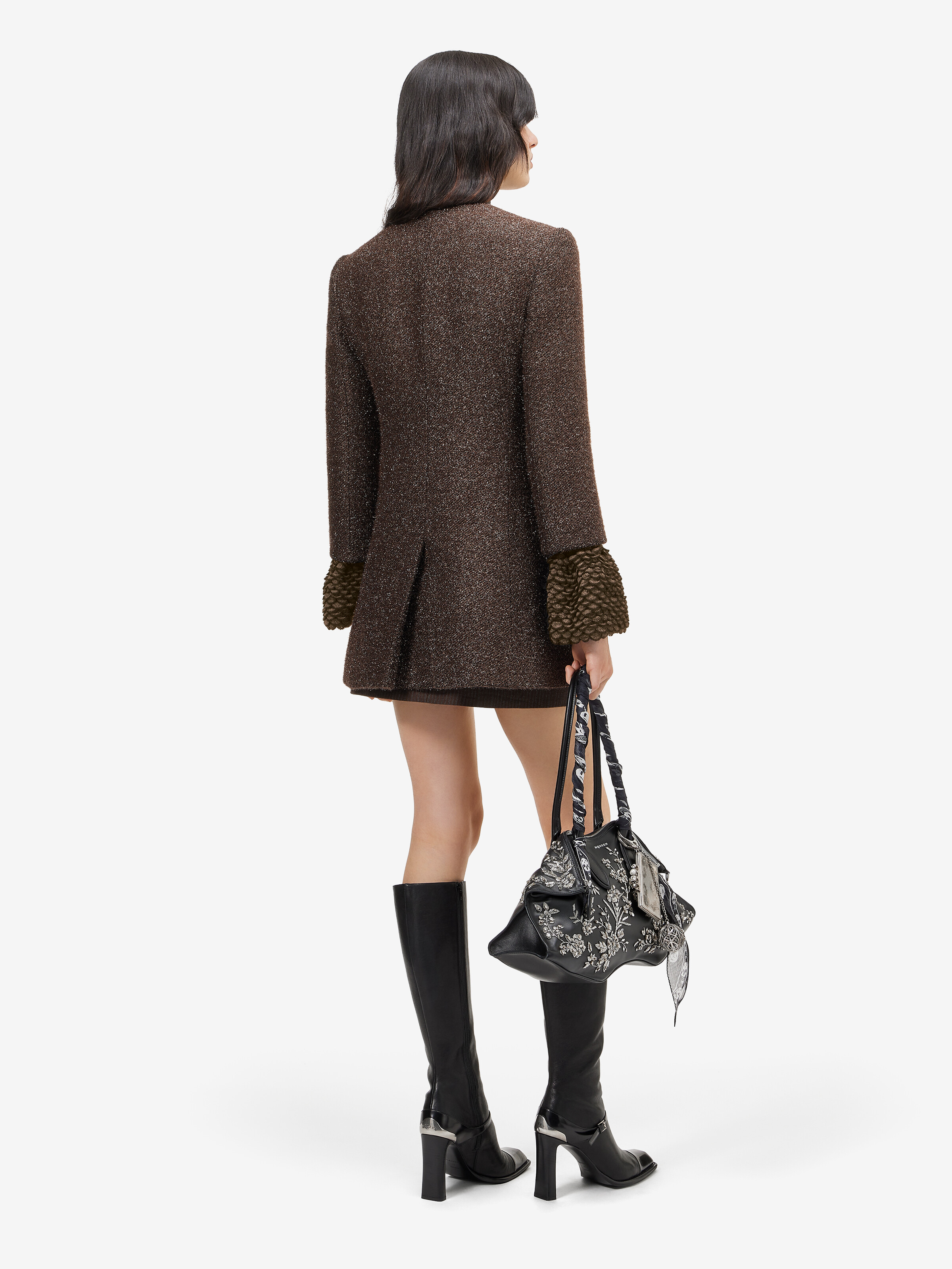 Women's Metallic Tweed Coat in Brown in 85% acrylic, 15% polyamide -  lining: 100% viscose | Alexander McQueen - image 4