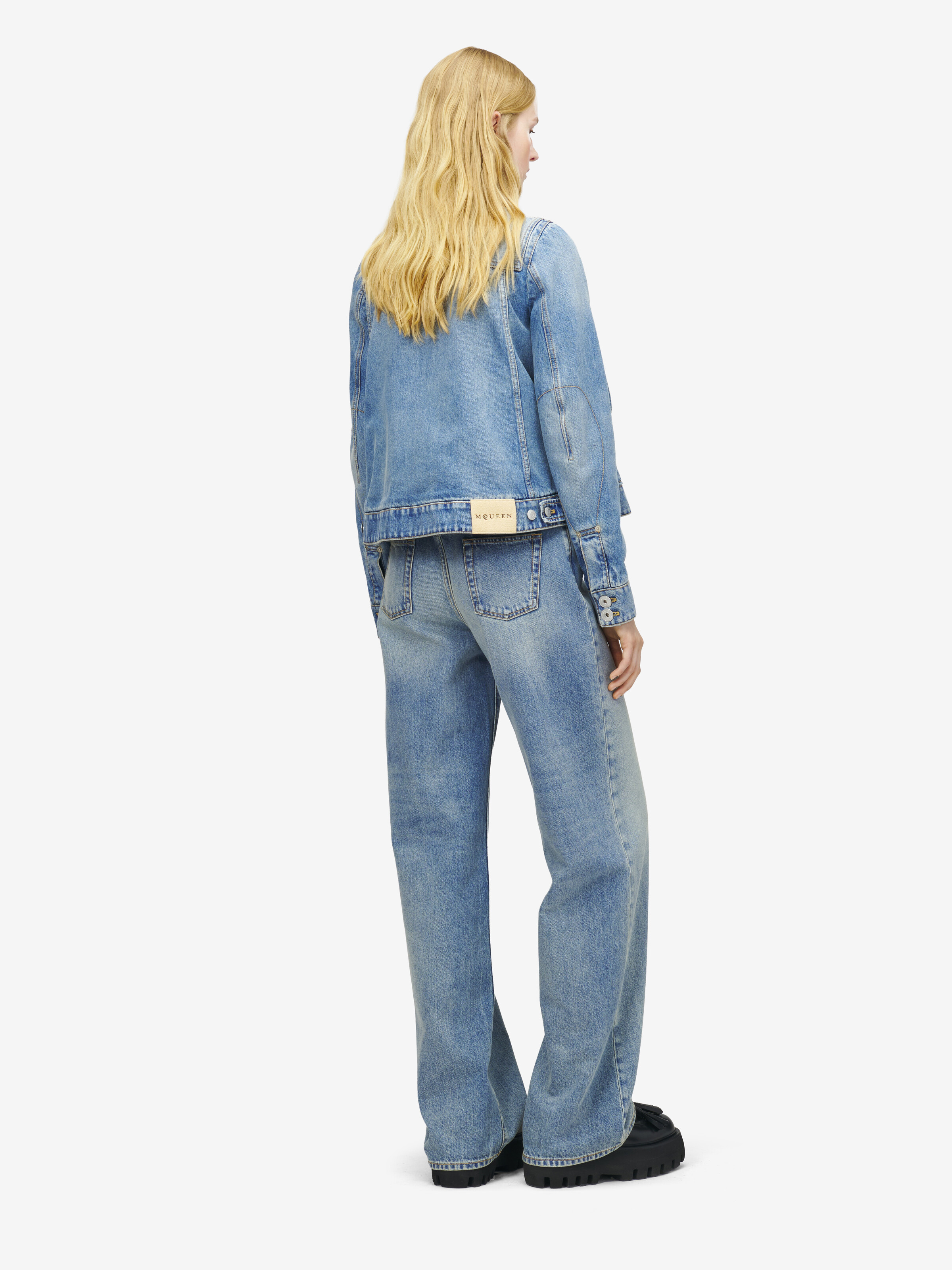 Women's Boxy Denim Jacket in Washed Blue in 100% Cotton | Alexander McQueen - image 5