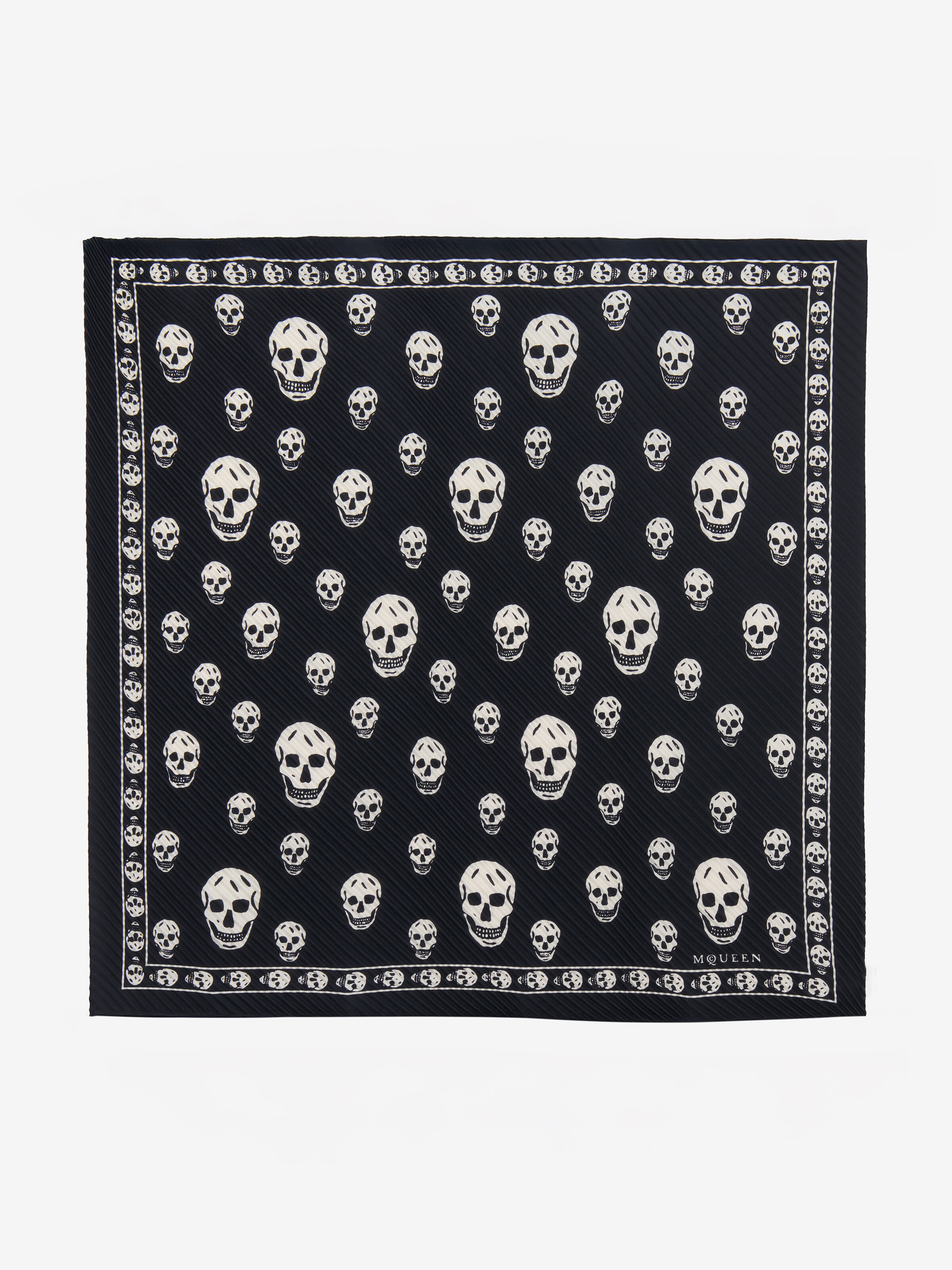 Women's Pleated Skull Scarf in Black/Ivory in 100% Silk | Alexander McQueen - image 1