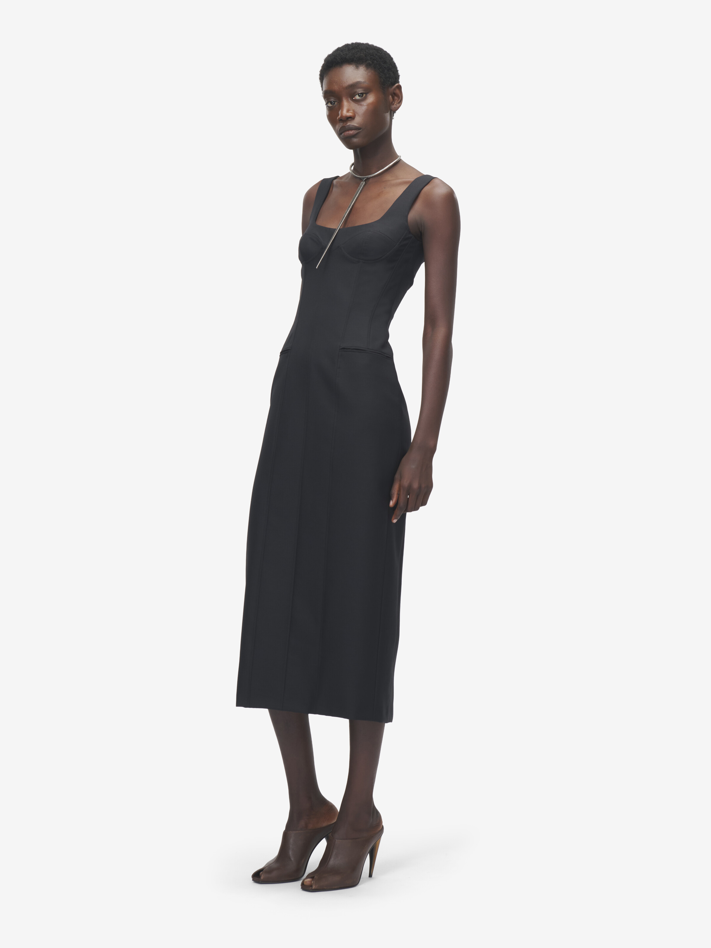 Women's Corset Midi Dress in Black in 75% Wool, 25% Mohair | Alexander McQueen - image 3
