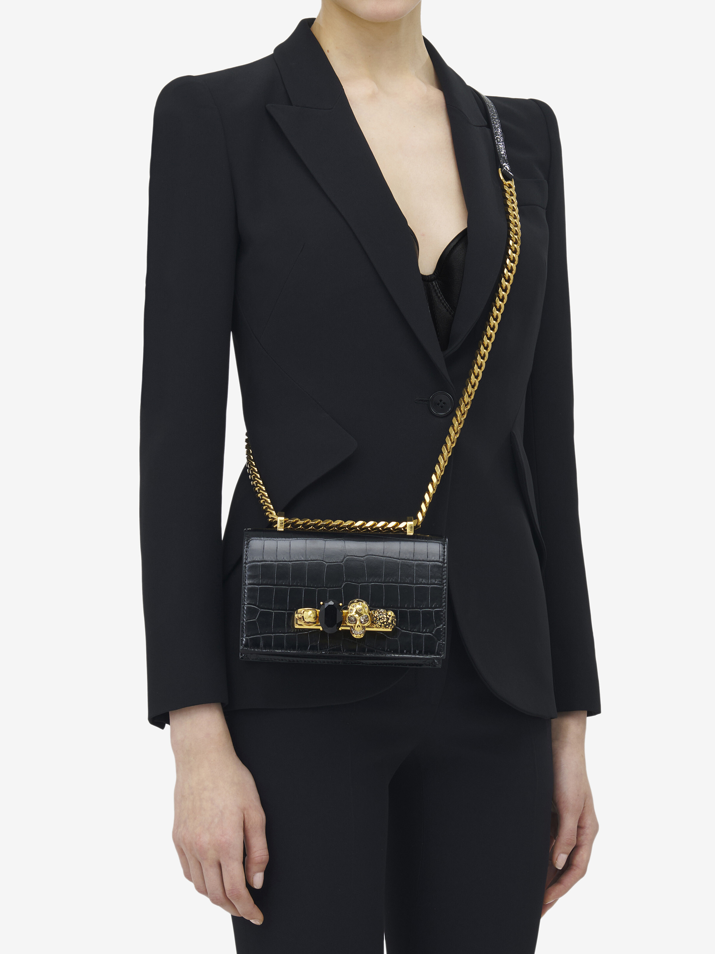 Women's Mini Jewelled Satchel in Black/Gold in Calf Leather | Alexander McQueen - image 2