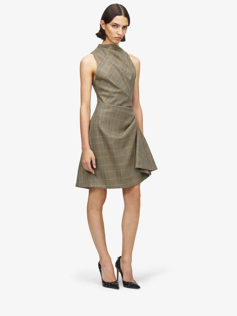 Country Check Asymmetric Mini Dress