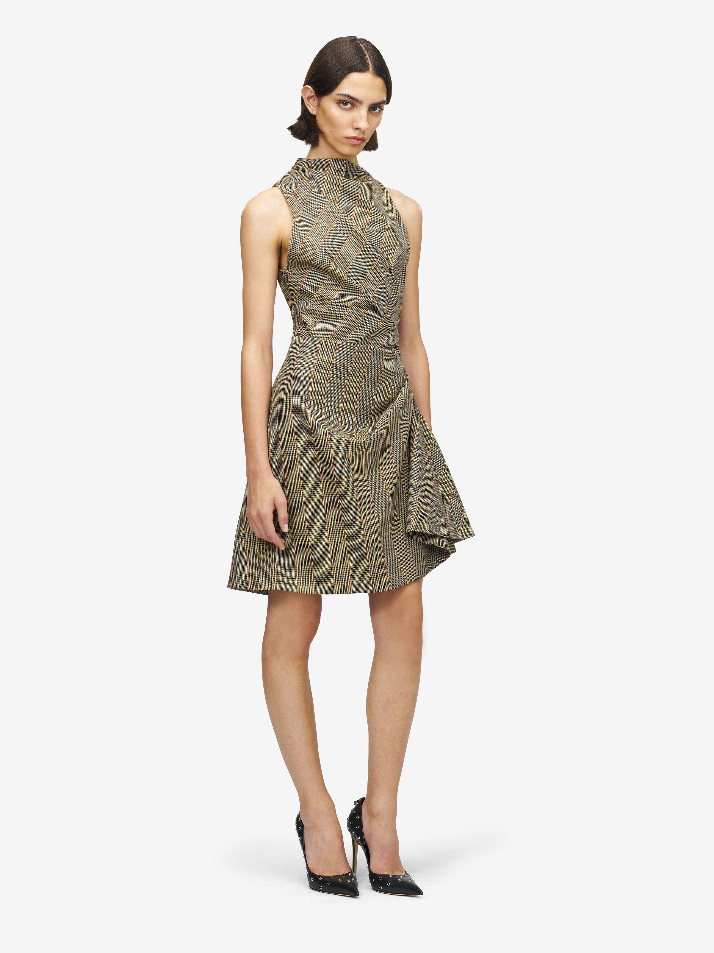 Asymmetrisches Minikleid im Country-Karo für Damen in Braun in 100% Wolle | Alexander McQueen - image 3