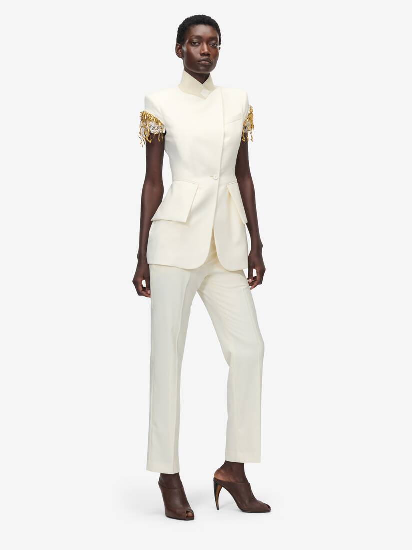 Gold Leaves and Crystal Embroidery Short-Sleeved Jacket | Alexander McQueen - image 2