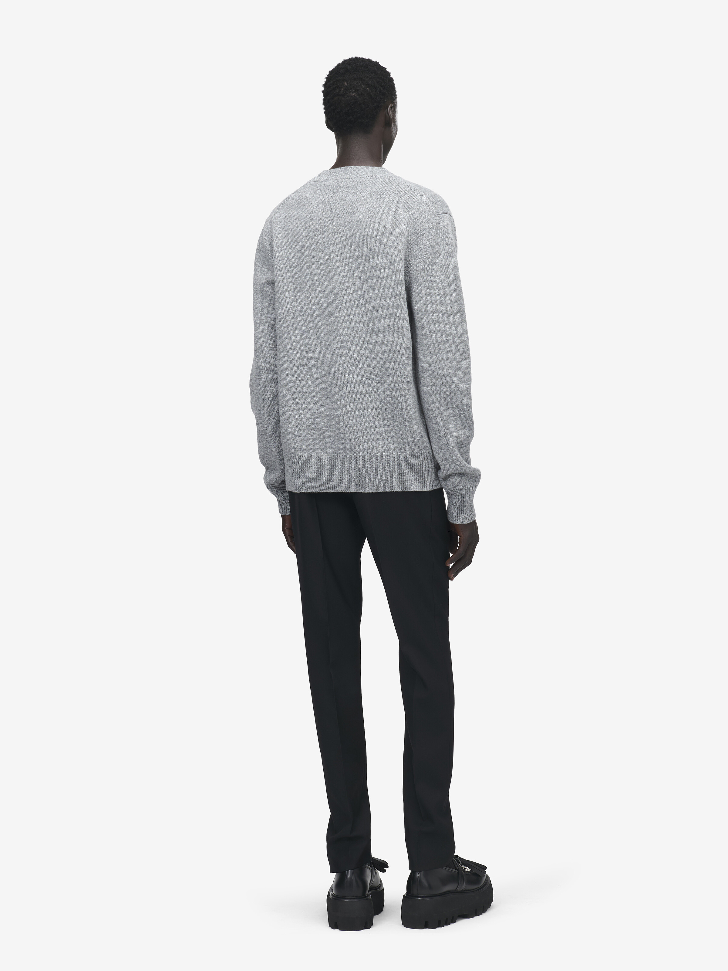 Maglione con ricamo motivo gabbia toracica in pizzo da Uomo in Grigio Mélange in 100% Lana | Alexander McQueen - image 5