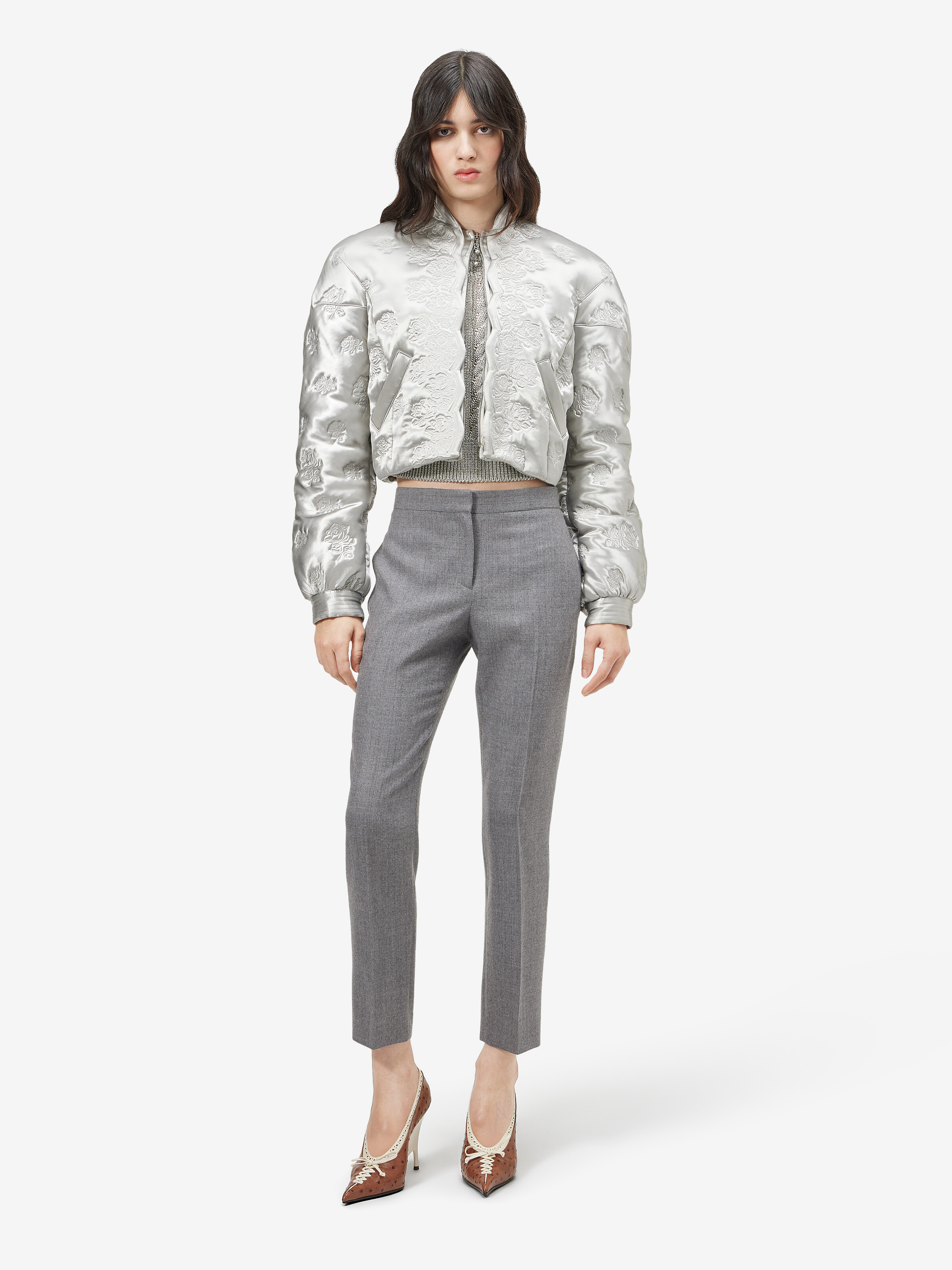 Women's Wool Pinstripe Cigarette Trousers in Grey in 100% Wool - Lining: 100% Cupro | Alexander McQueen - image 2