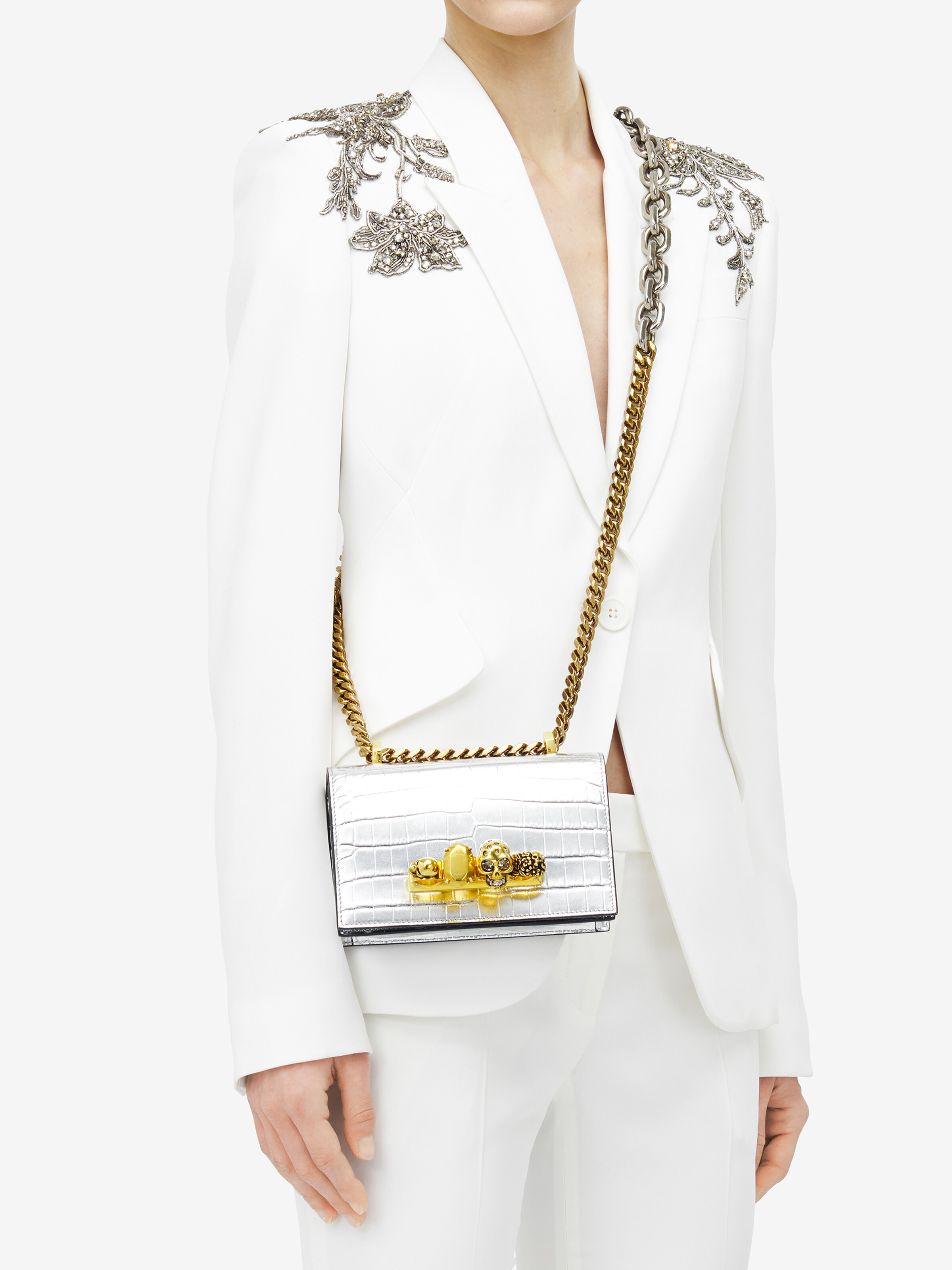 Women's Mini Jewelled Satchel in Silver in Calf Leather | Alexander McQueen - image 2