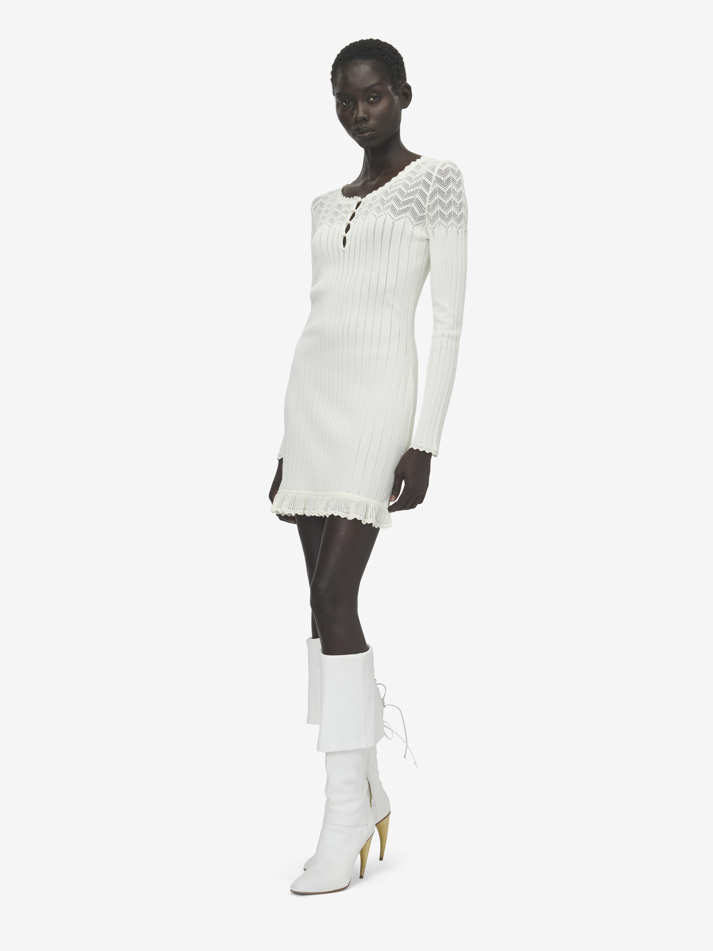 Women's Pointelle Knit Mini Dress in Ivory in 65% Viscose, 35% Polyamid | Alexander McQueen - image 3