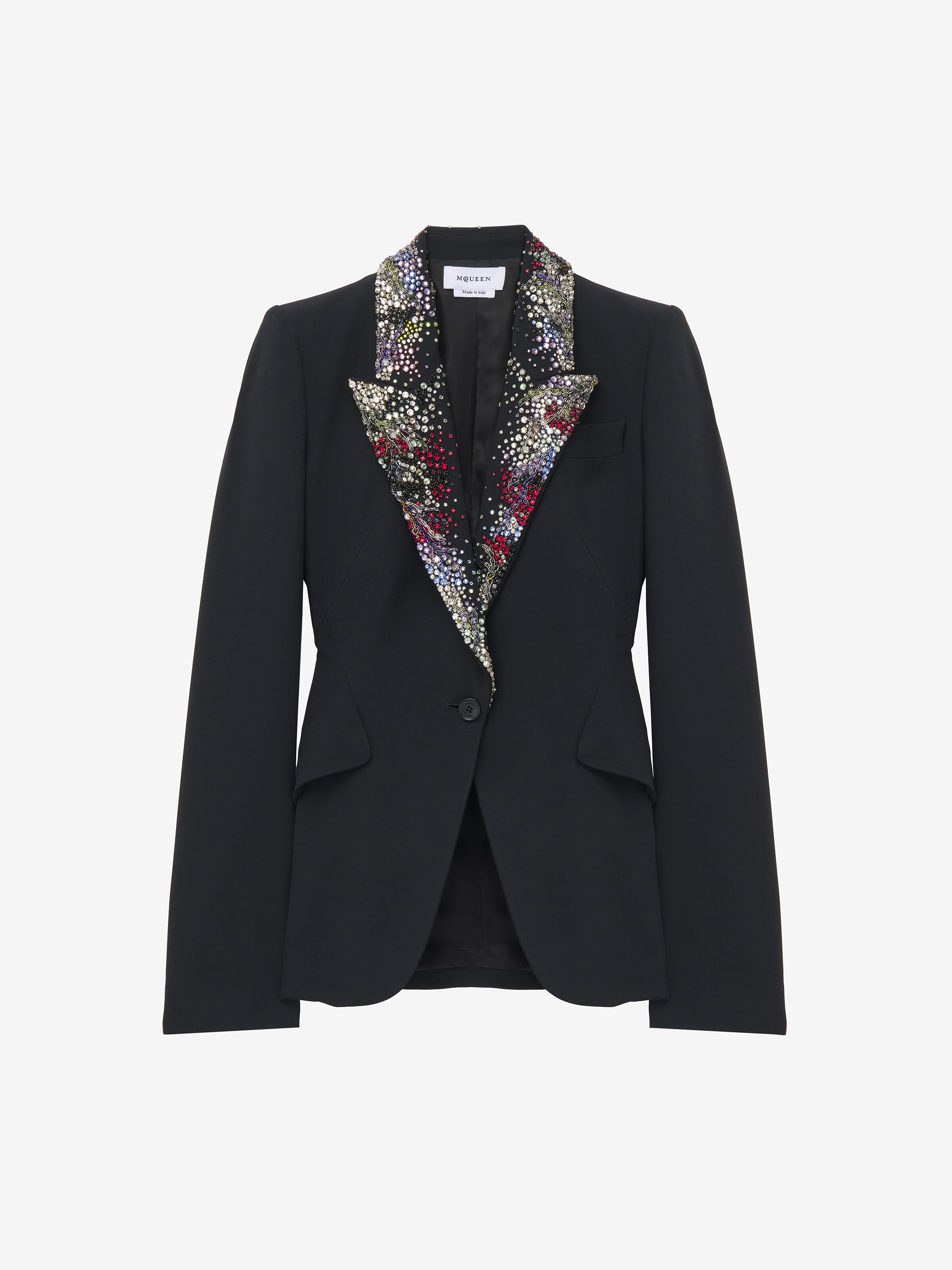 Women's Embroidered Lapel Jacket in Black in 52% Viscose, 48% Acetate | Alexander McQueen - image 1