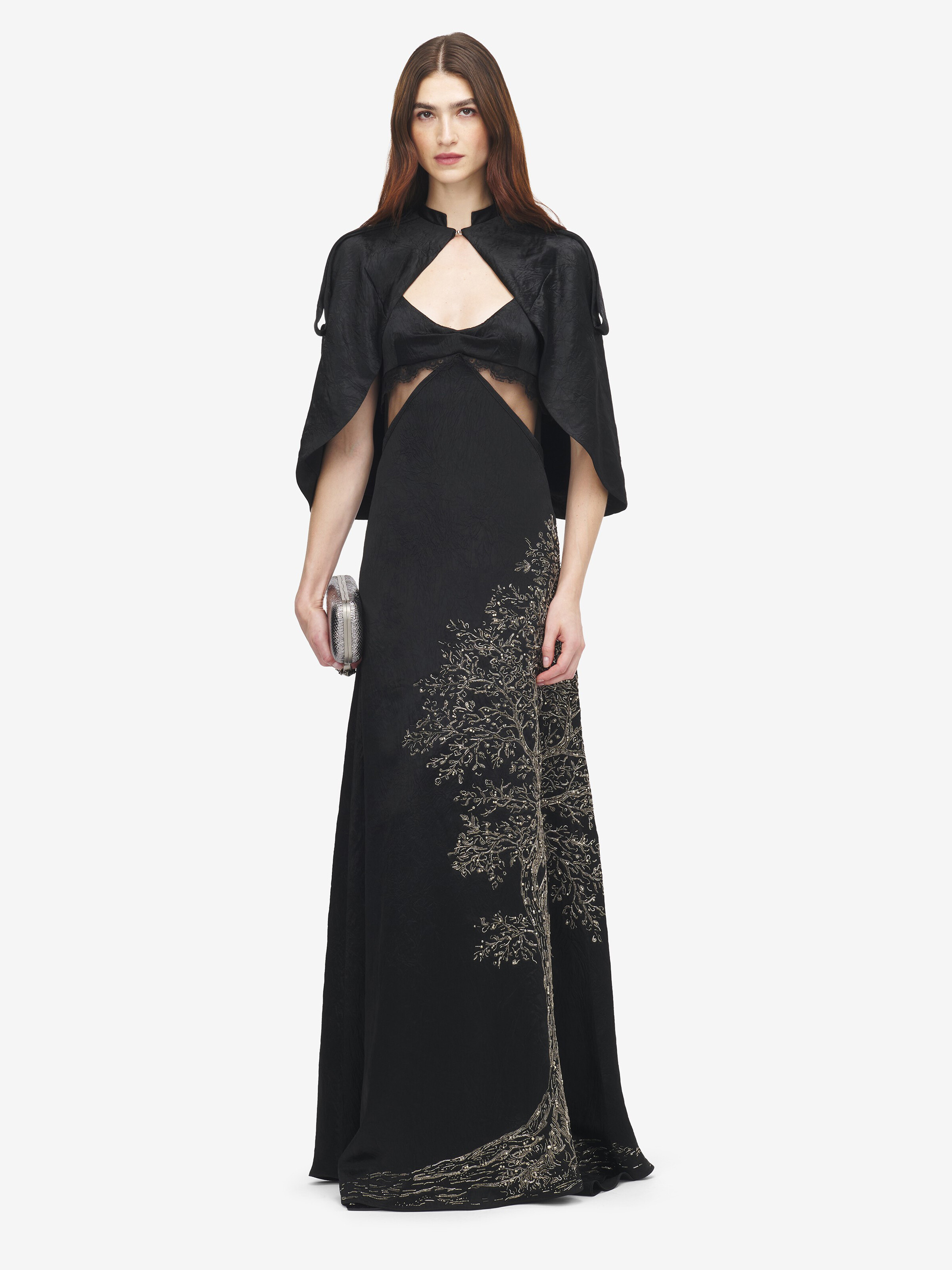 Women's Crushed Satin Cape in Black in Fabric: 100% Acetate -  Lining: 74% Acetate -  26% Silk | Alexander McQueen - image 2