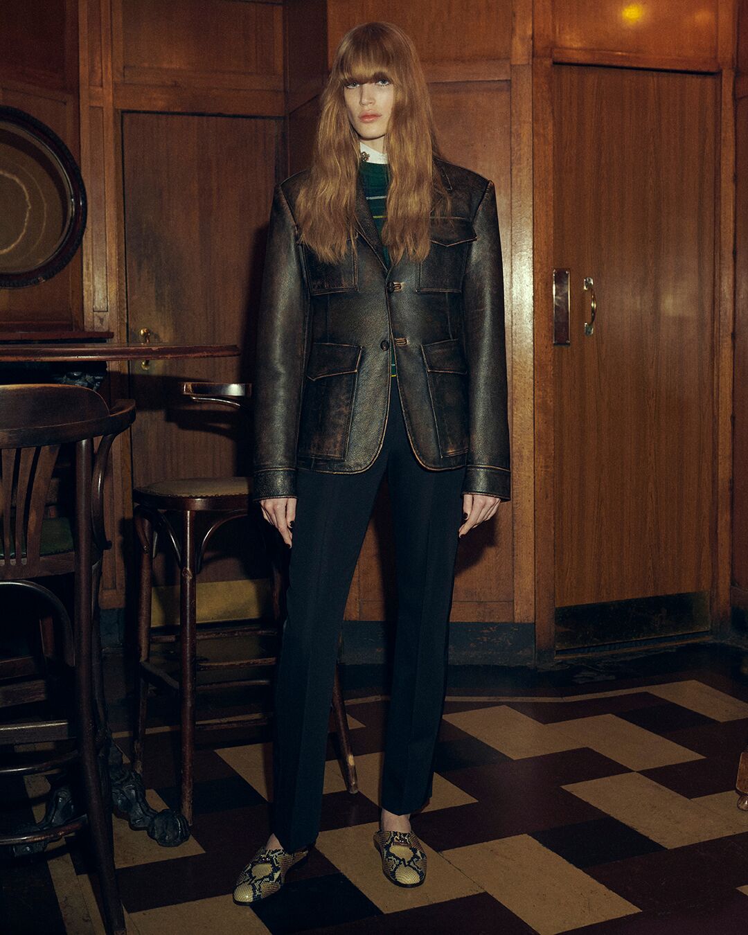 Model on set of McQueen Autumn Winter 2025 Pre-Collection photoshoot