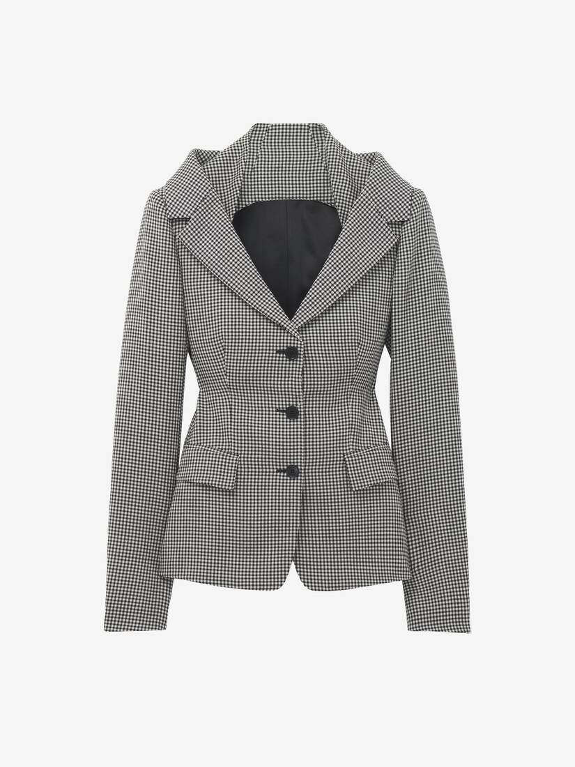 Giacca con harness e spalle scoperte con motivo a quadretti vichy | Alexander McQueen - image 1