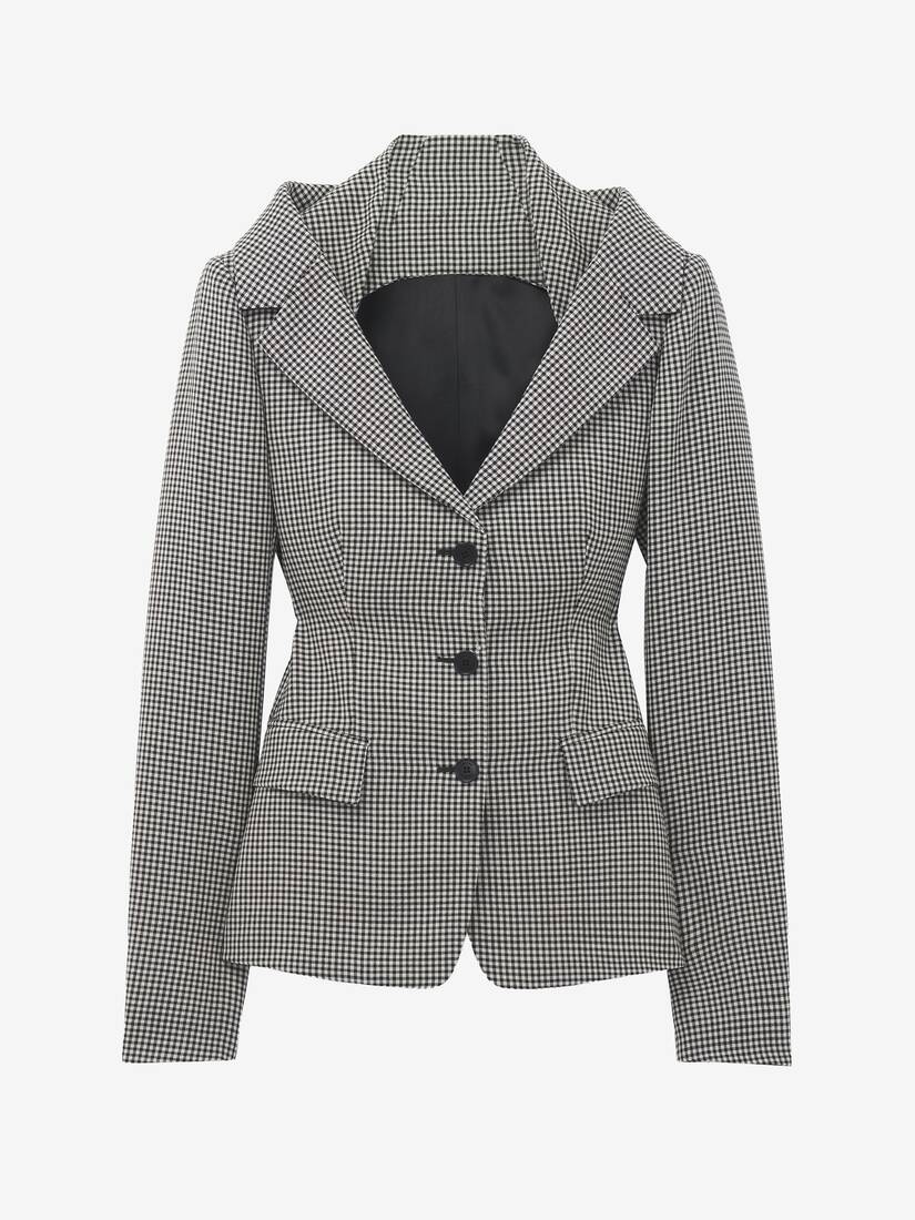 Jackett mit freien Schultern, Gurtbanddetails und Vichy-Karomuster | Alexander McQueen - image 1