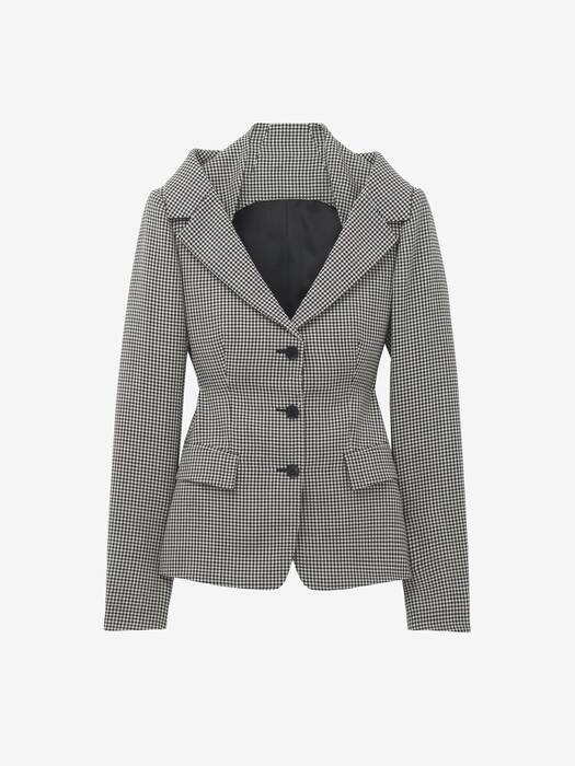 Women's Gingham Check Off-the-shoulder Harness Jacket in Black