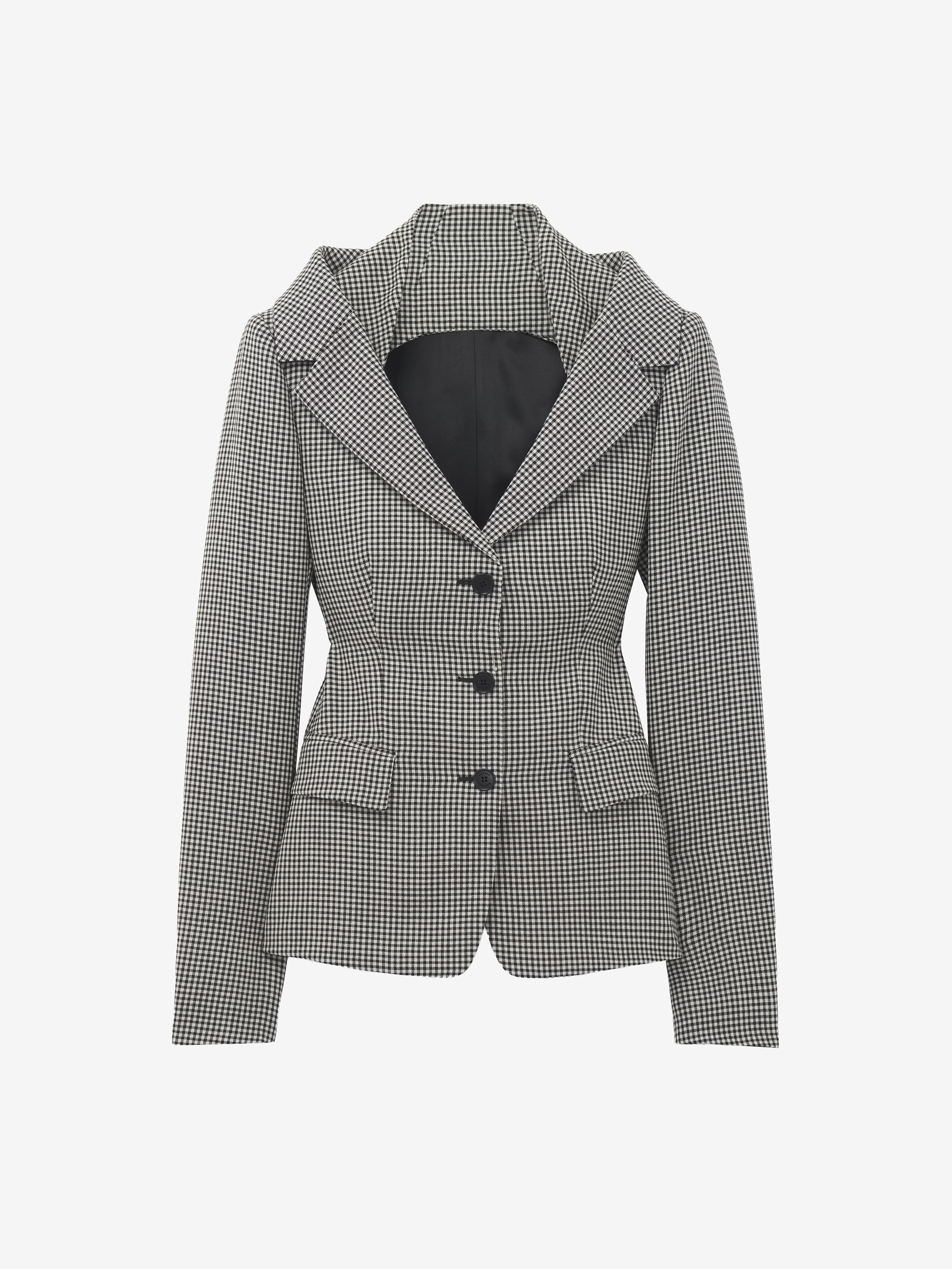 Women's 깅엄 체크 오프숄더 하네스 재킷 in 블랙/아이보리 in 100% 양모 | Alexander McQueen - image 1
