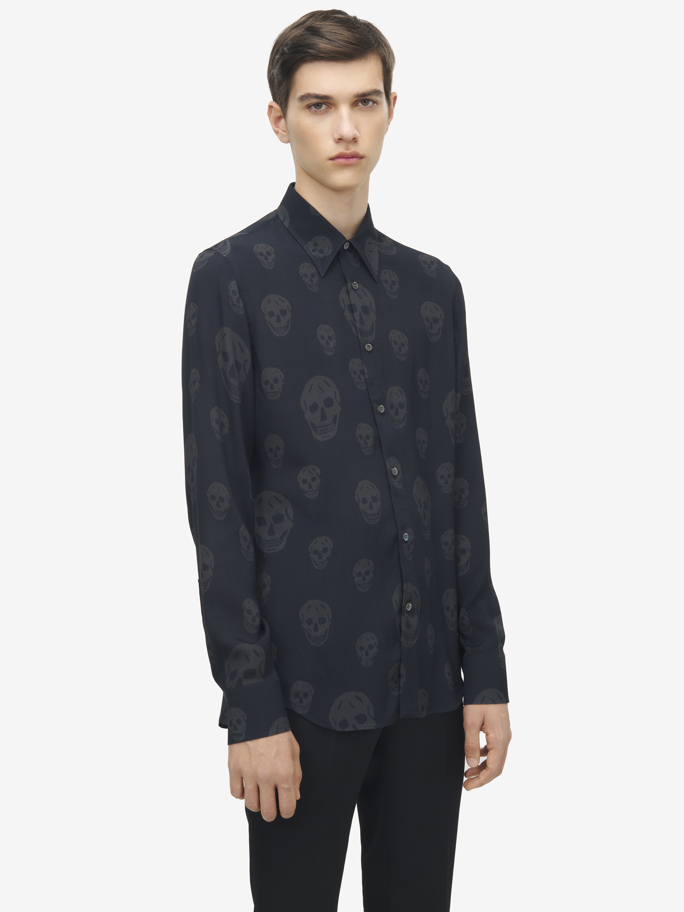 Men's Skull Print Shirt in Black in 100% Viscose | Alexander McQueen - image 6