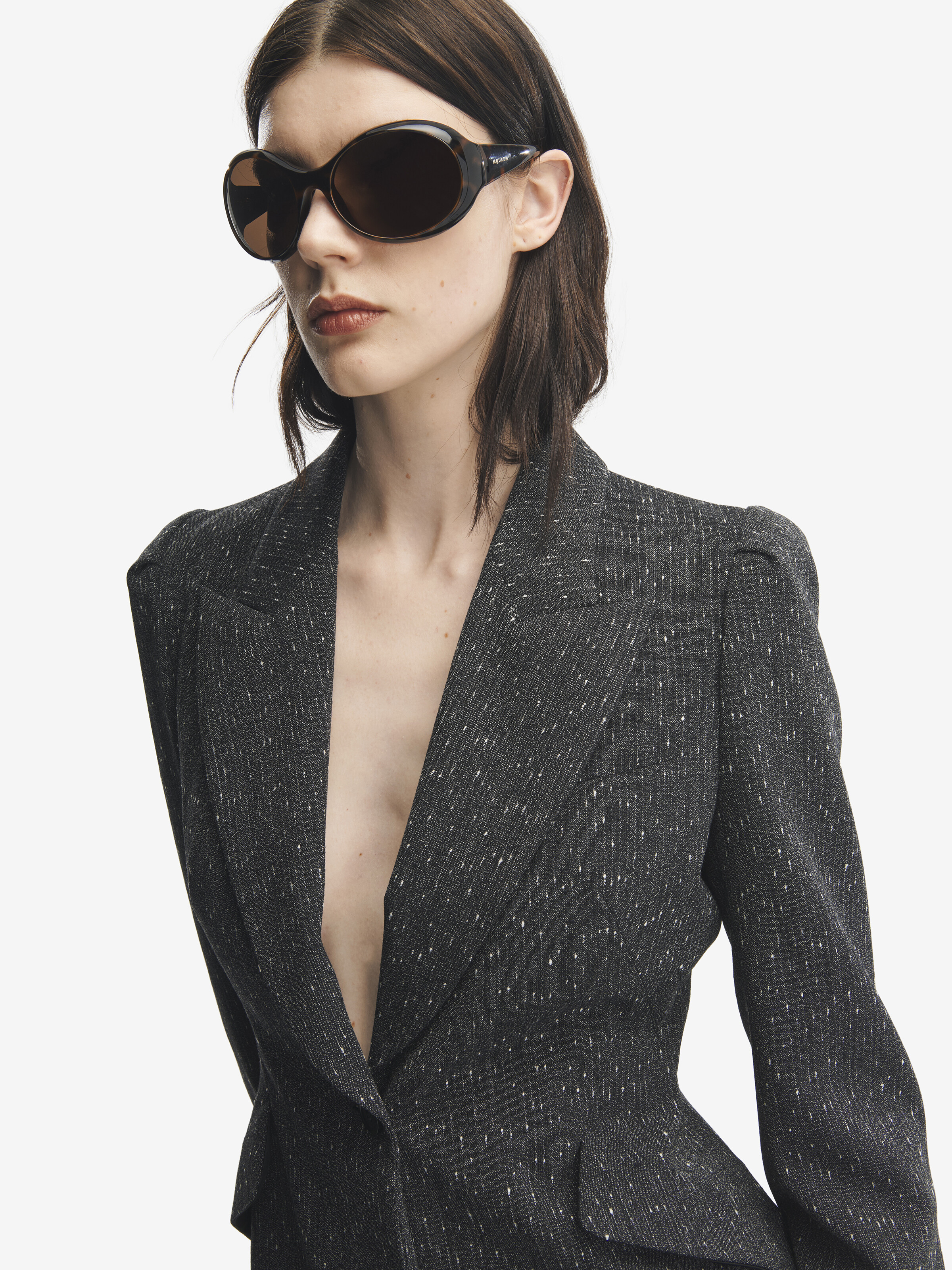 Einreihiges meliertes Nadelstreifen-Jackett für Damen in Grau in 99% Wolle, 1% Polyamid | Alexander McQueen - image 5