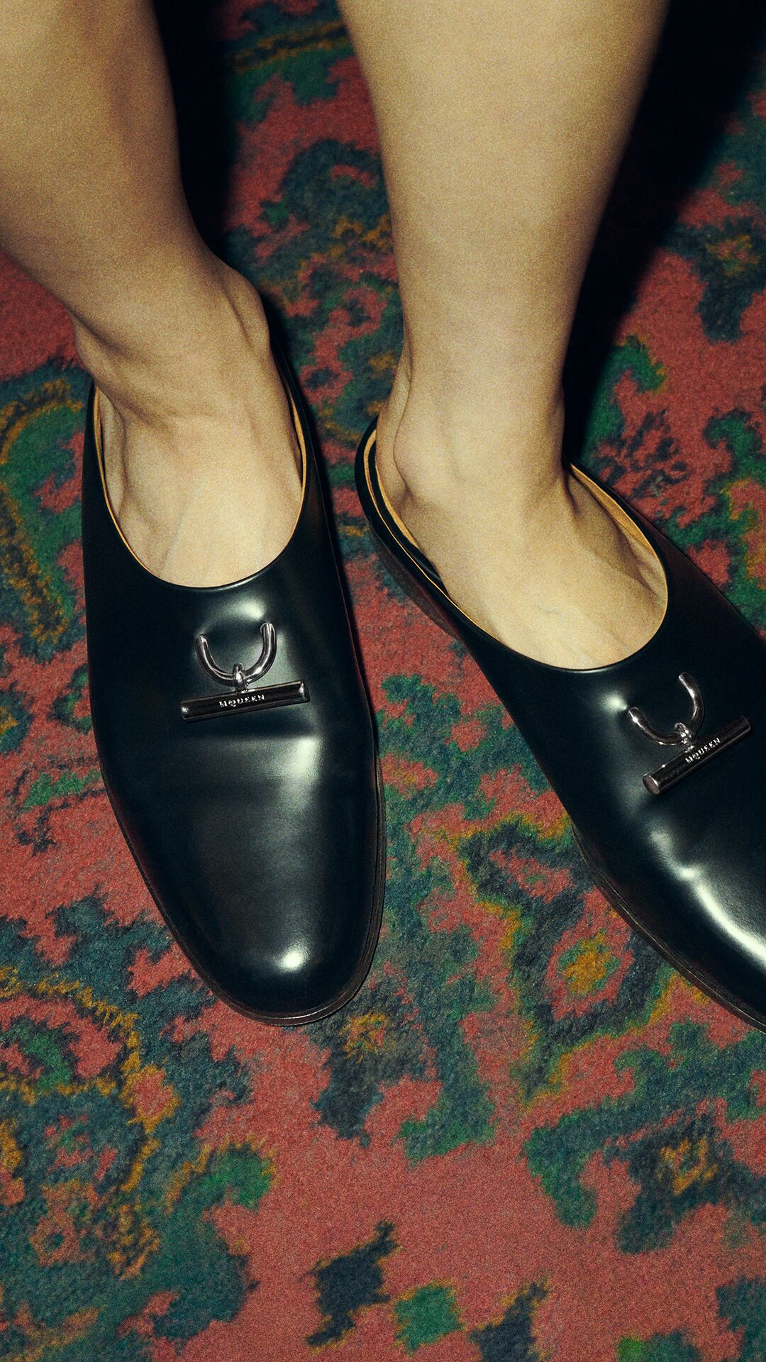 McQueen T-Bar Mules in black