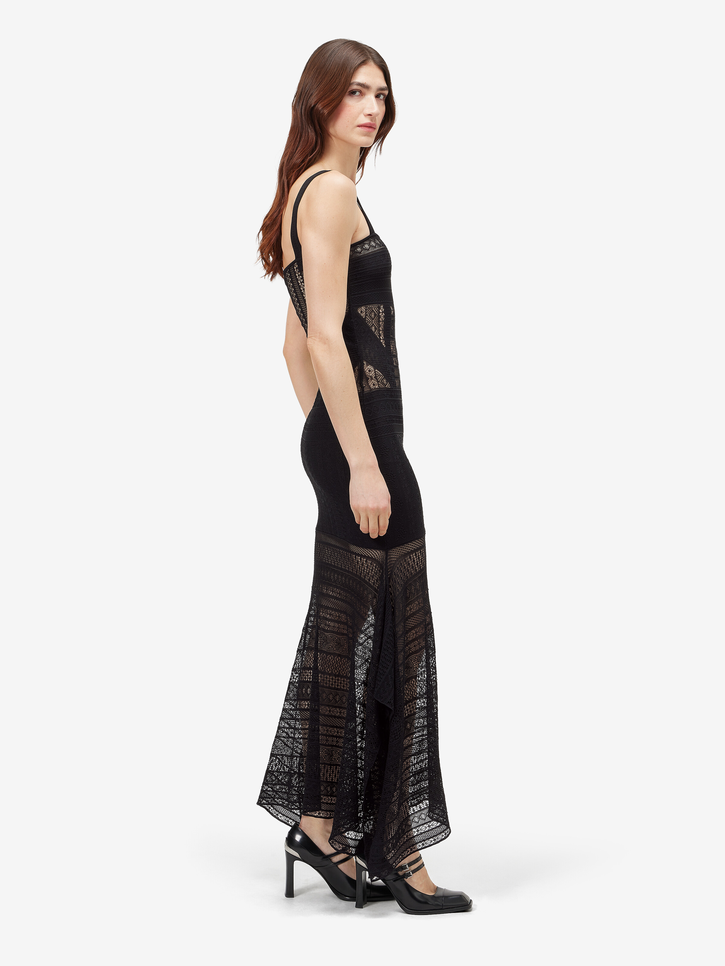 Women's Viscose Knit Lace Dress in Black in 96% viscose, 4% polyester | Alexander McQueen - image 3