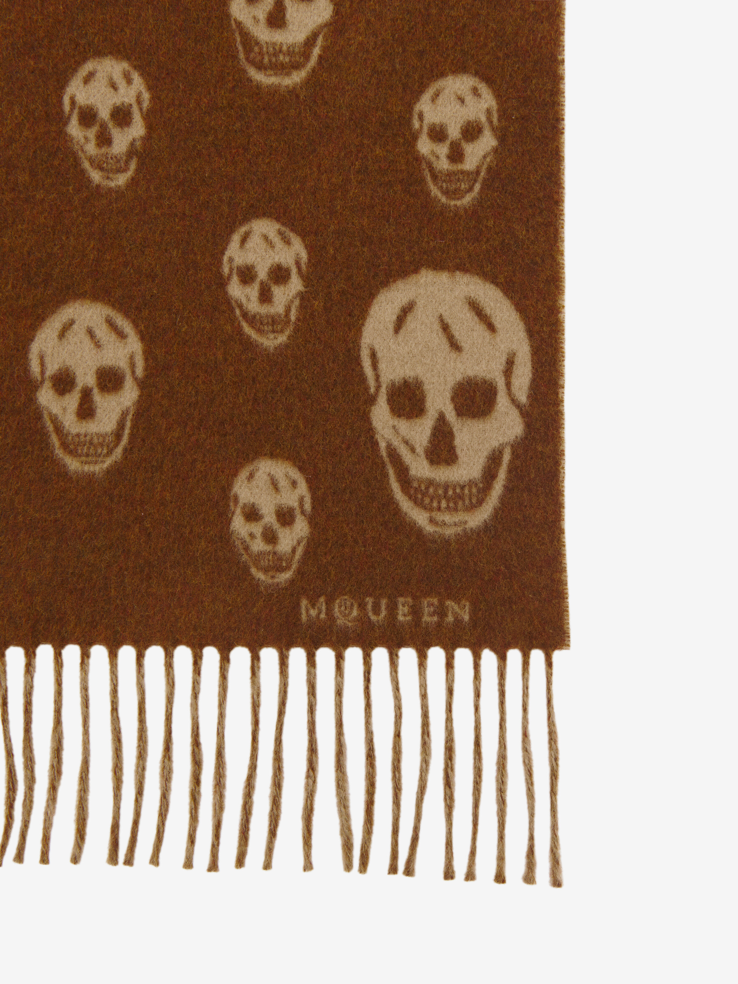 Double Face Skull Scarf in Light Brown/Camel in 70% Wool, 30% Cashmere | Alexander McQueen - image 3