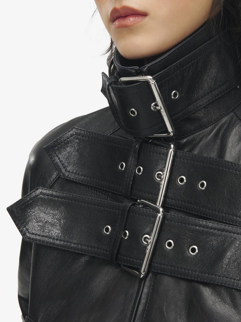 Belt Detail Leather Jacket