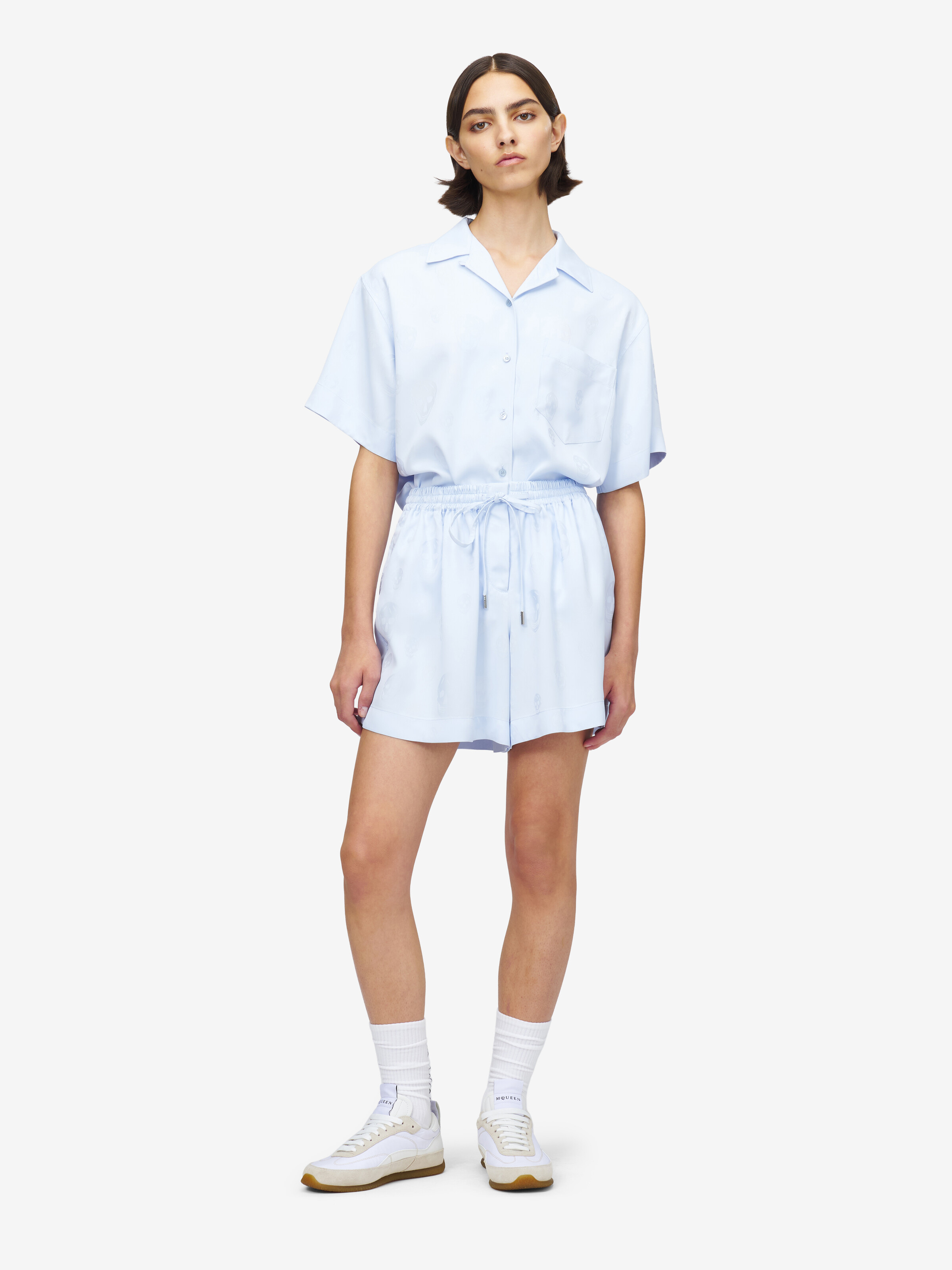 Short de pyjama en jacquard Skull pour Femme en Bleu Clair in 100% Viscose | Alexander McQueen - image 1
