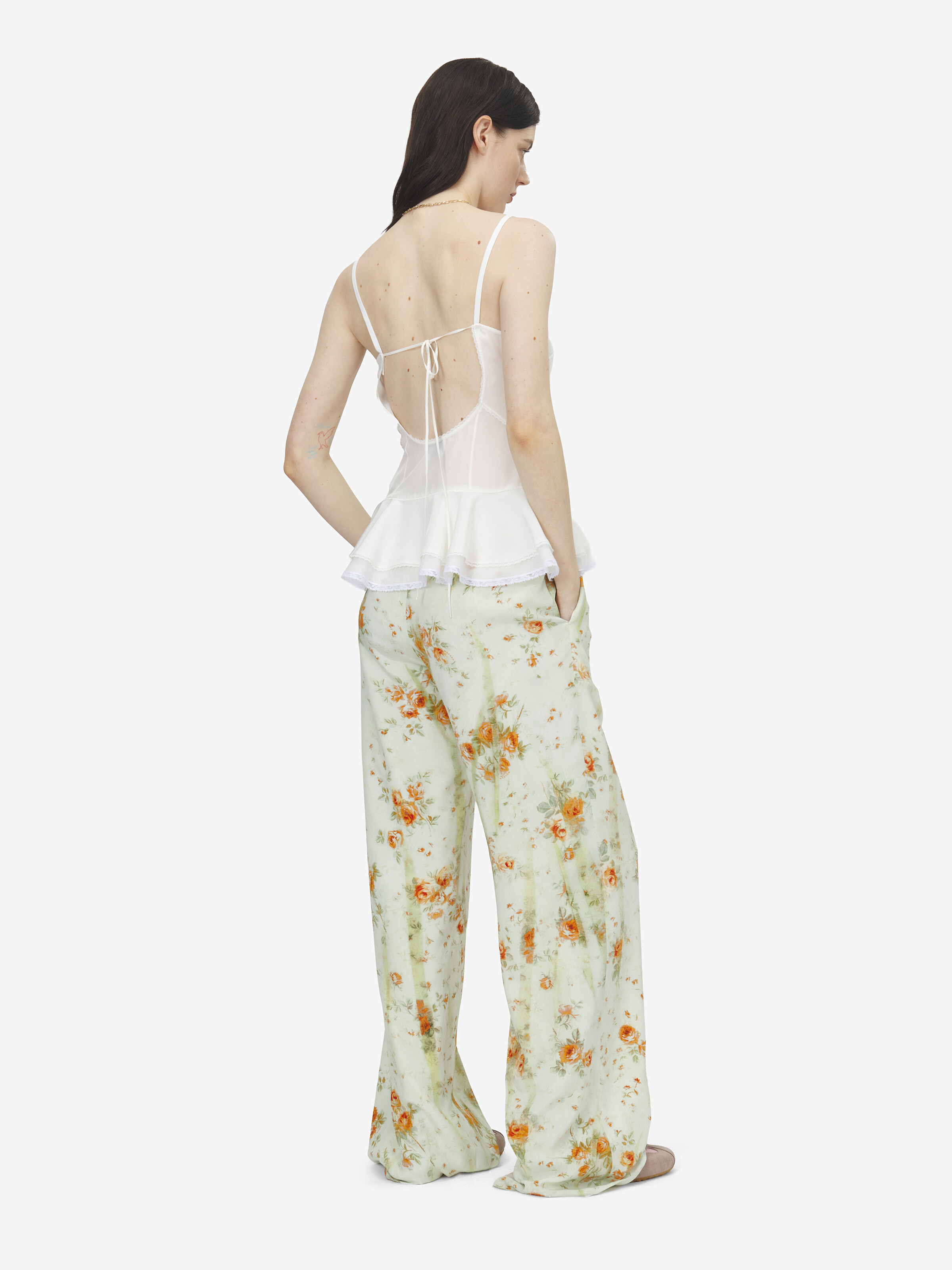Pantaloni pyjama con motivo floreale da Donna in Pietra/Arancione chiaro in 100% Seta | Alexander McQueen - image 4
