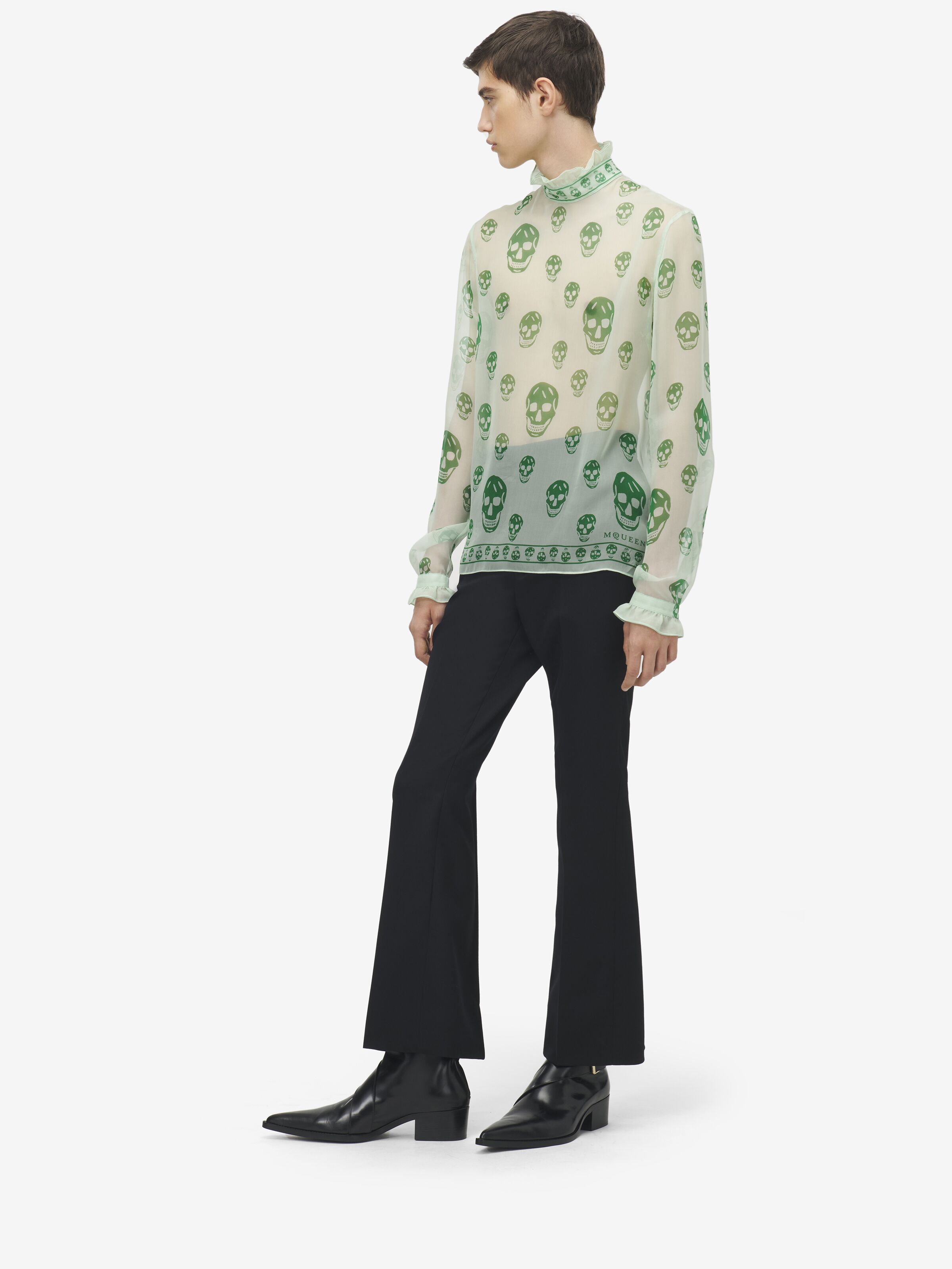 Top con stampa Skull in chiffon di seta