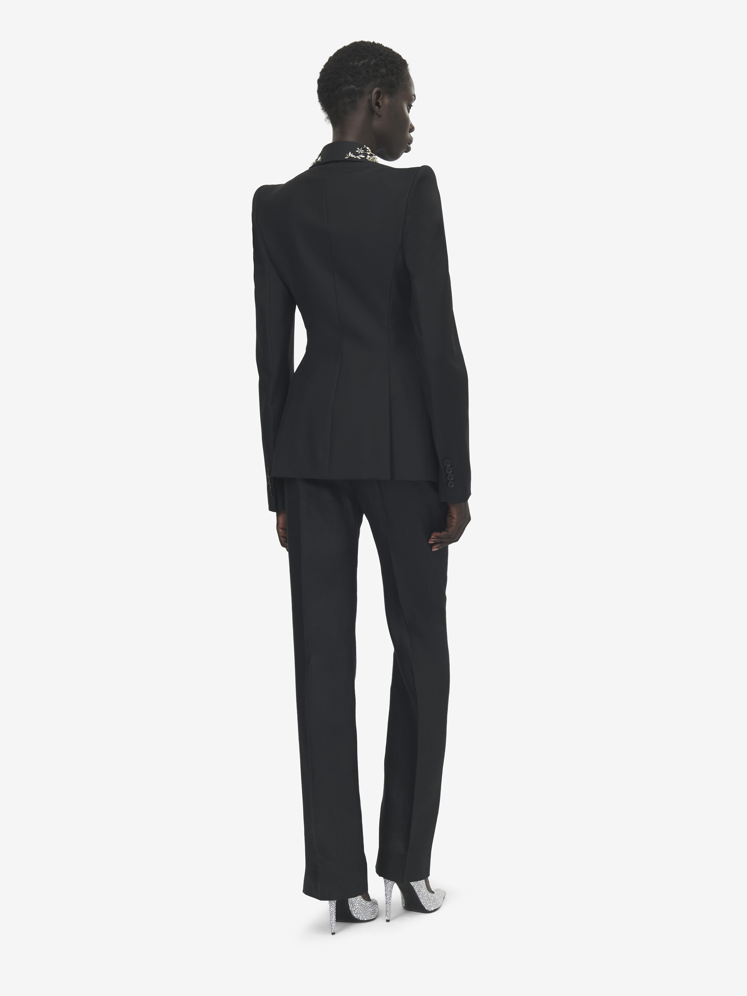 Women's Embroidered Lapel Single-breasted Jacket in Black in 100% Wool | Alexander McQueen - image 4