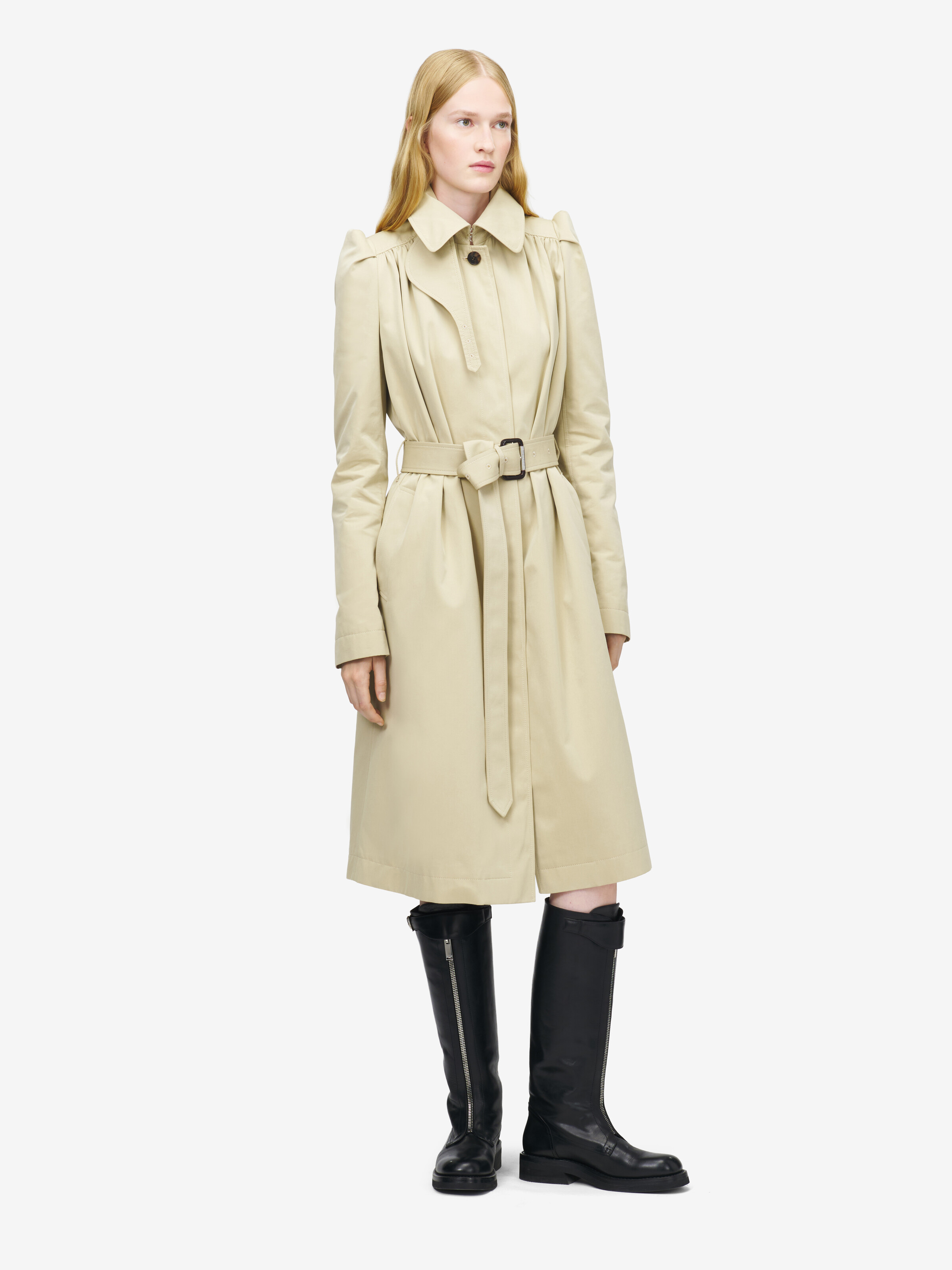 Trench-coat plissé pour Femme en Beige in 100% Coton | Alexander McQueen - image 1