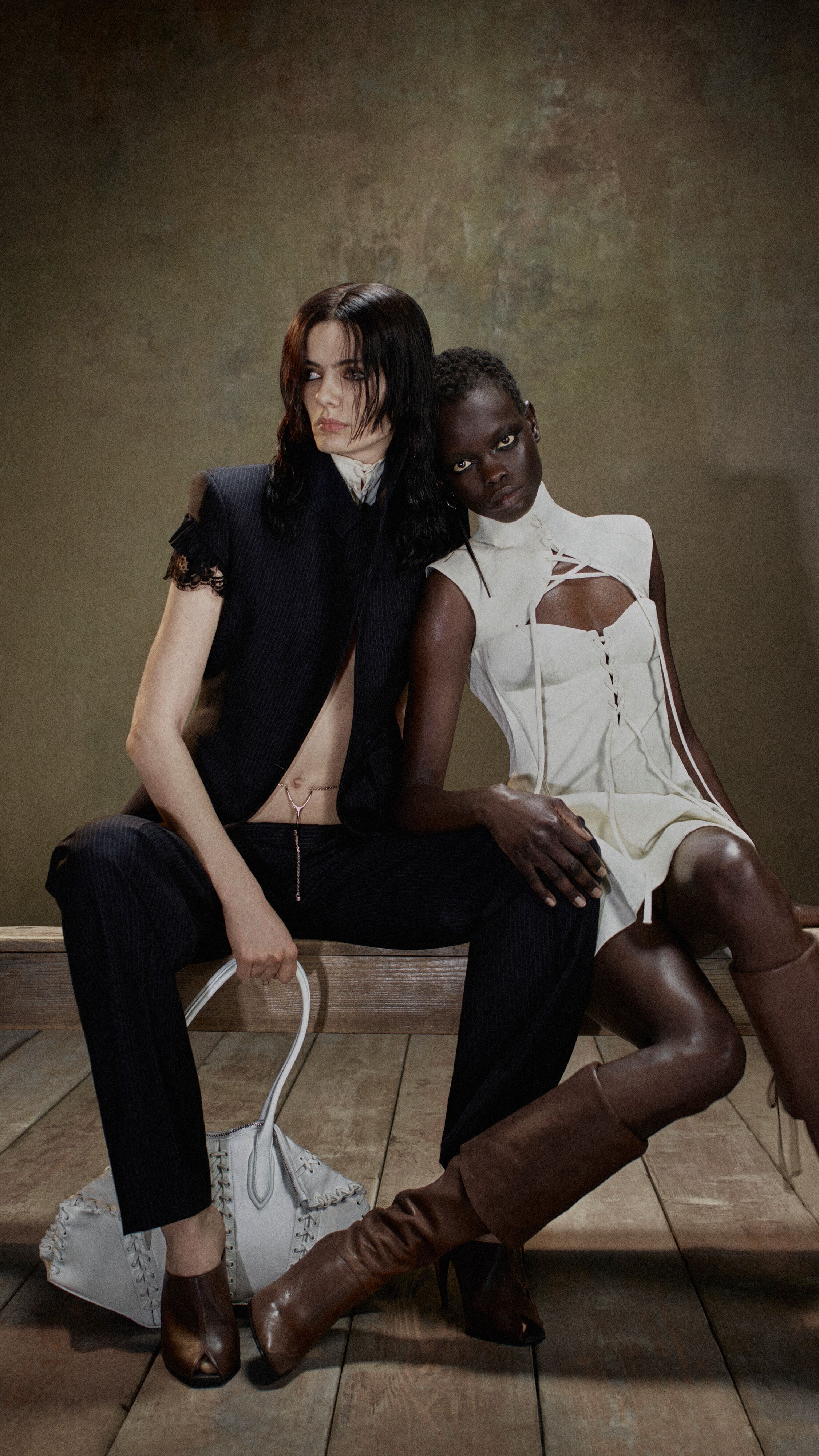 Womens white shirt and knee high McQueen boots