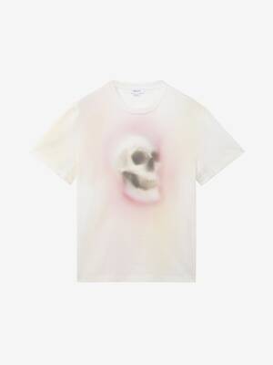 Men's Airbrushed Skull T-shirt in White/Multicolour | McQueen US