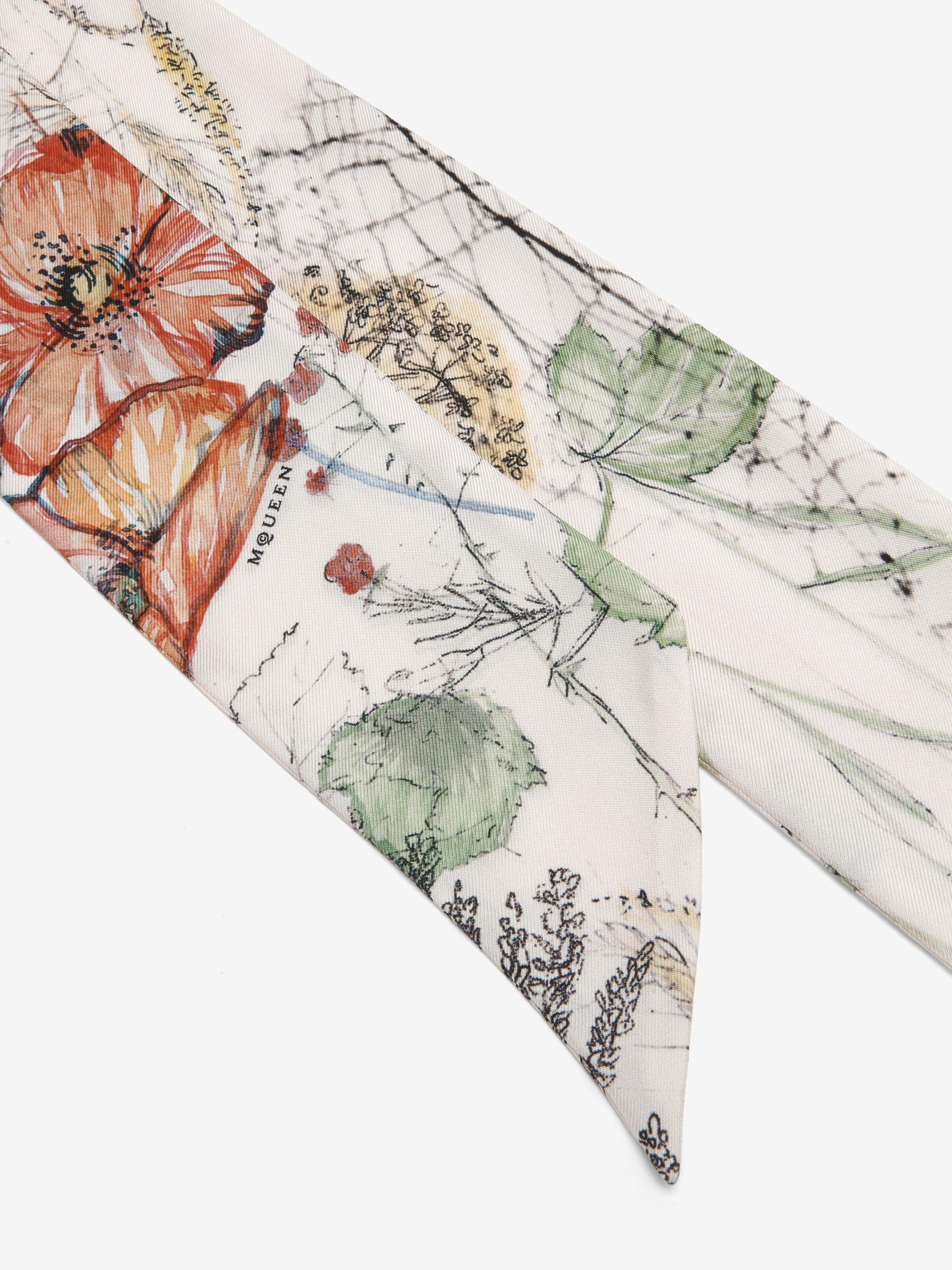 Women's Ribbon Skull Scarf in Ivory/Red in 100% Silk | Alexander McQueen - image 2