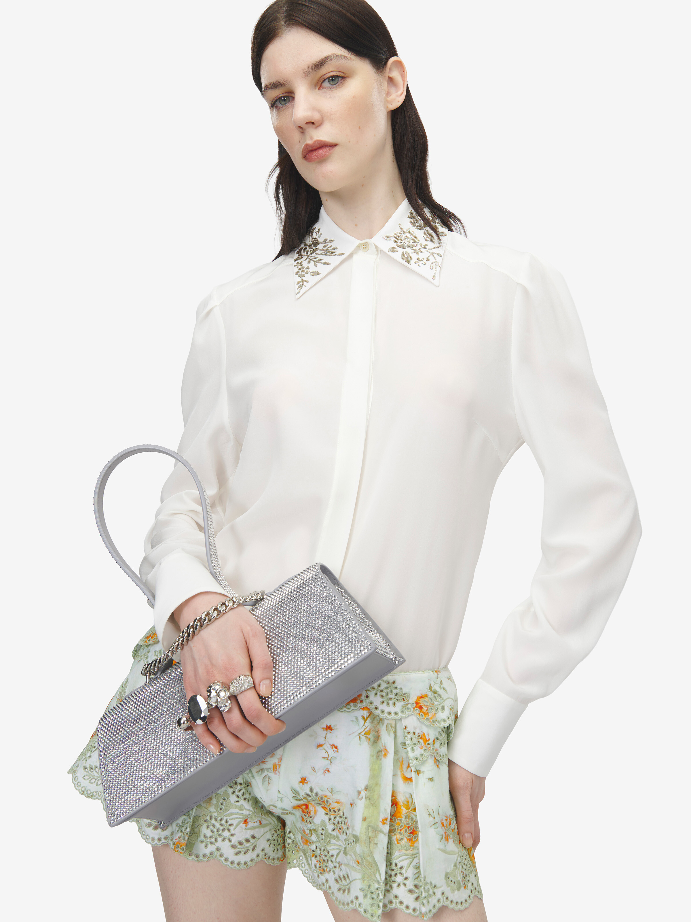 Women's Jewelled Top Handle in Silver-finish in Calf Leather | Alexander McQueen - image 2