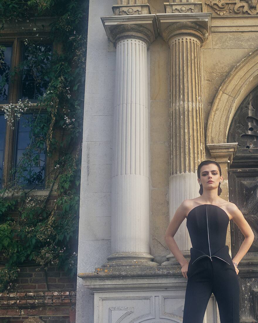 Shihana Shalaj wearing Alexander McQueen Spring Summer 2025 Pre-collection at Hatfield House