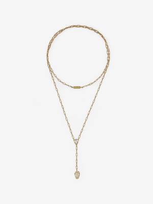 Women's Pavé Skull Necklace in Pale Gold-finish | McQueen US