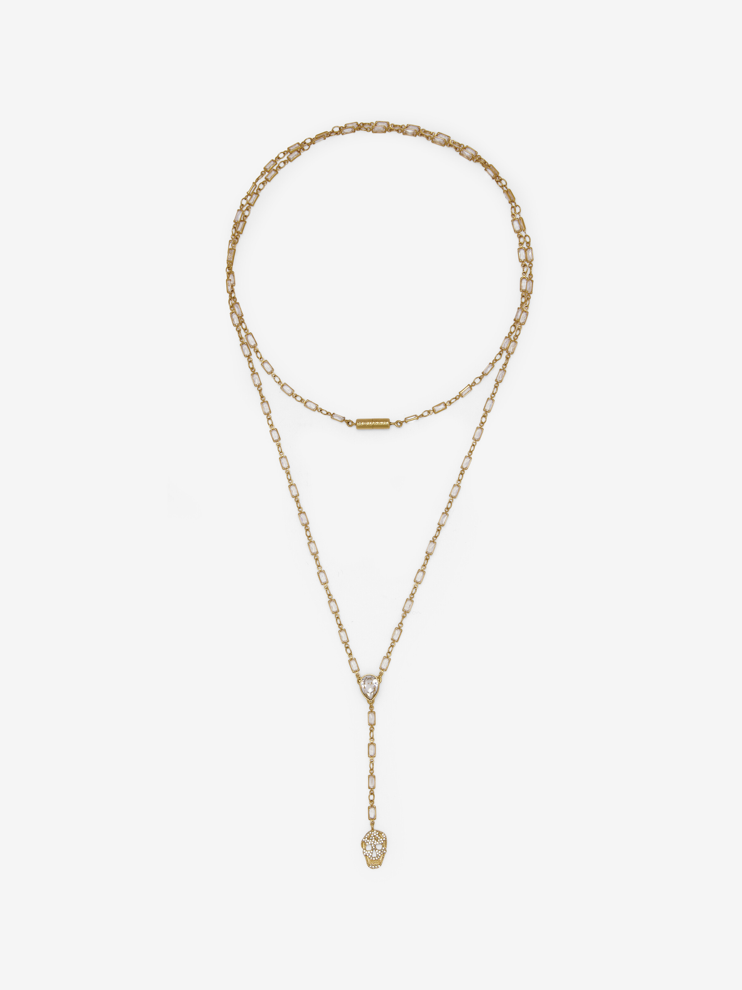 Women's Pavé Skull Necklace in Pale Gold-finish in Brass | Alexander McQueen - image 1