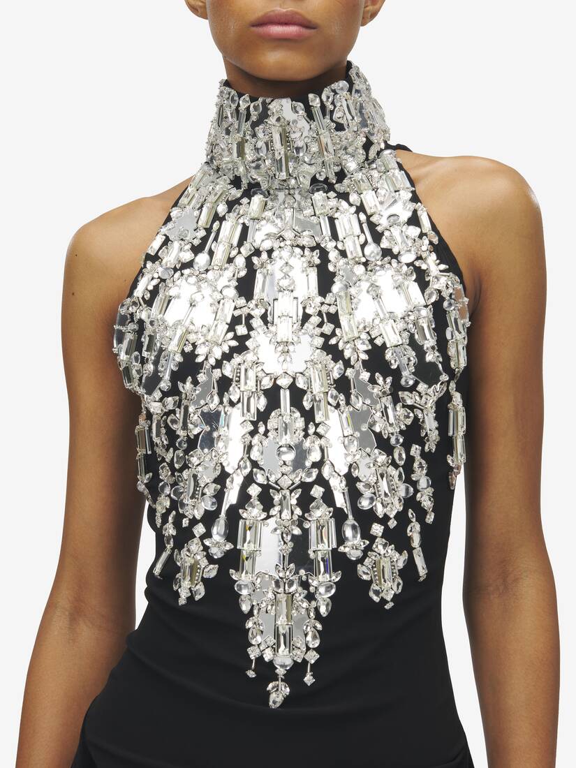 Crystal Mirror Embroidery Evening Dress