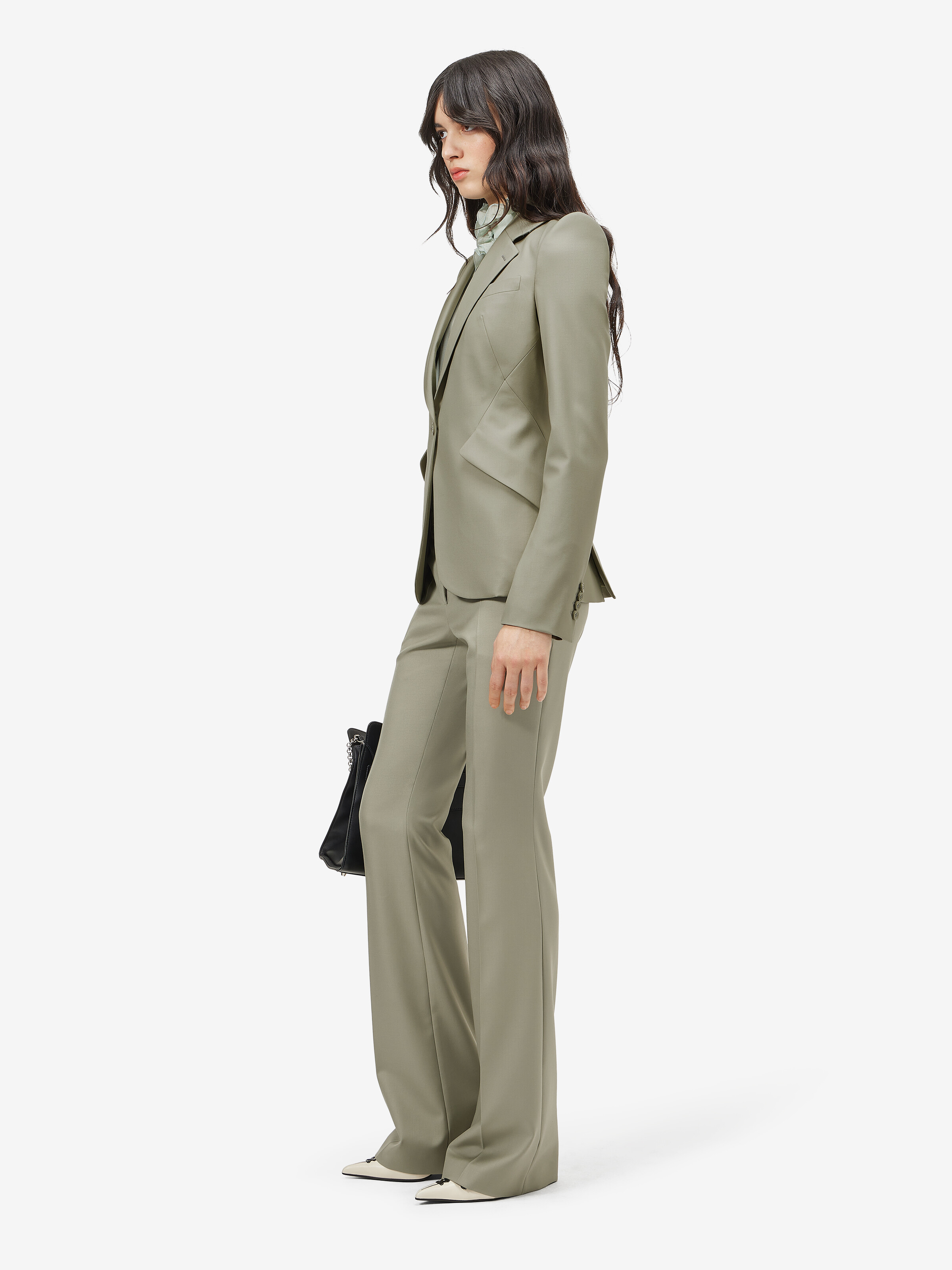 Women's Wool Gabardine Single-breasted Jacket in Light Green in 100% Wool - Lining: 100% Cupro | Alexander McQueen - image 3