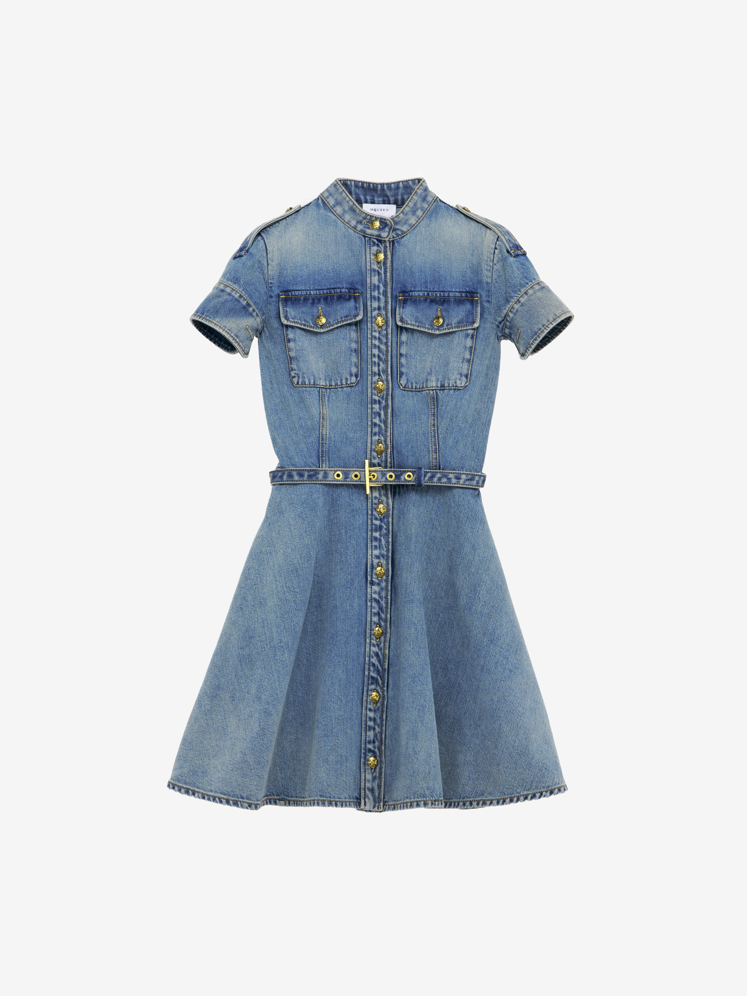 Women's Denim Mini Dress in Washed Blue in 100% Cotton | Alexander McQueen - image 2