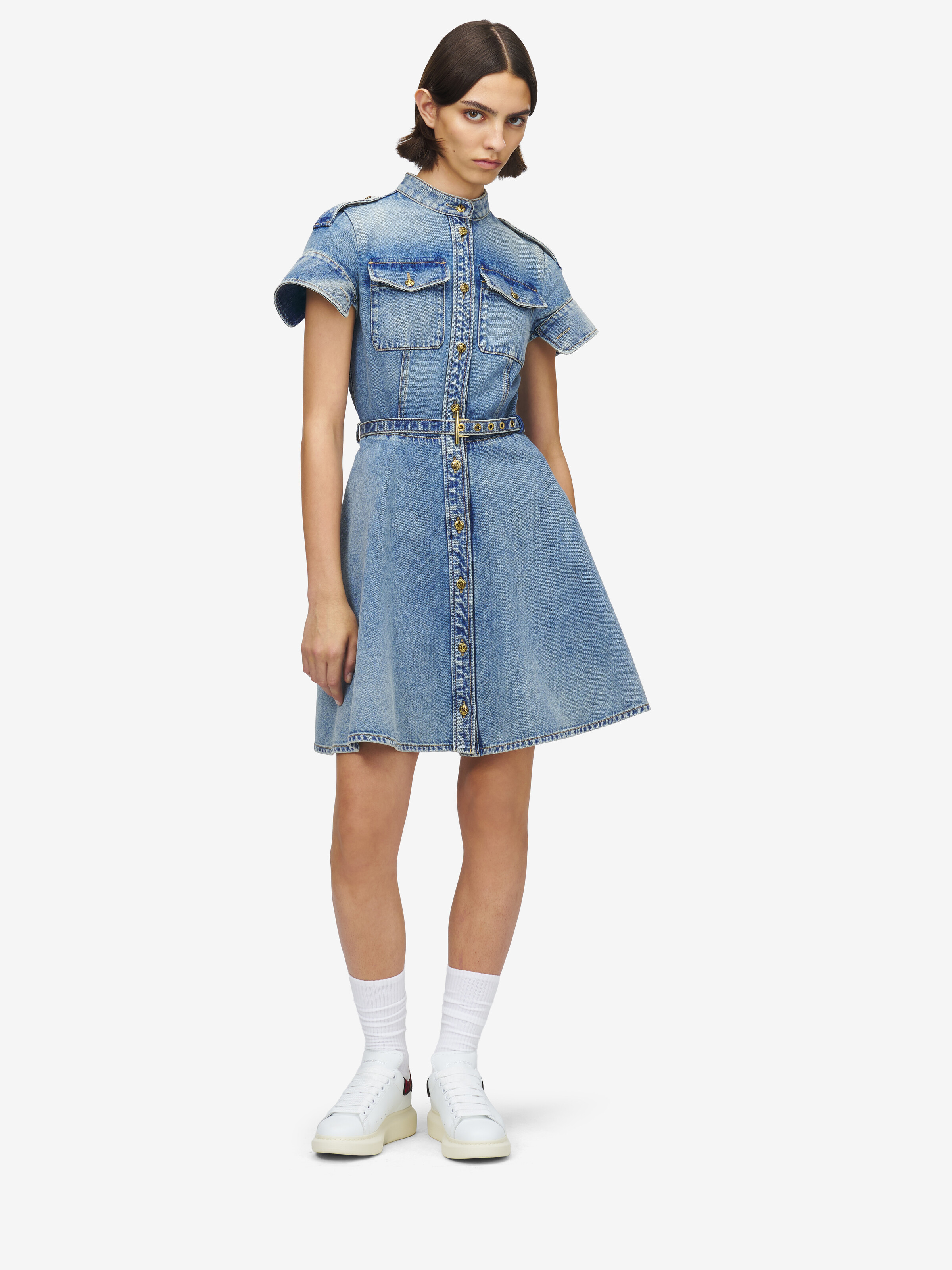 Women's Denim Mini Dress in Washed Blue in 100% Cotton | Alexander McQueen - image 2
