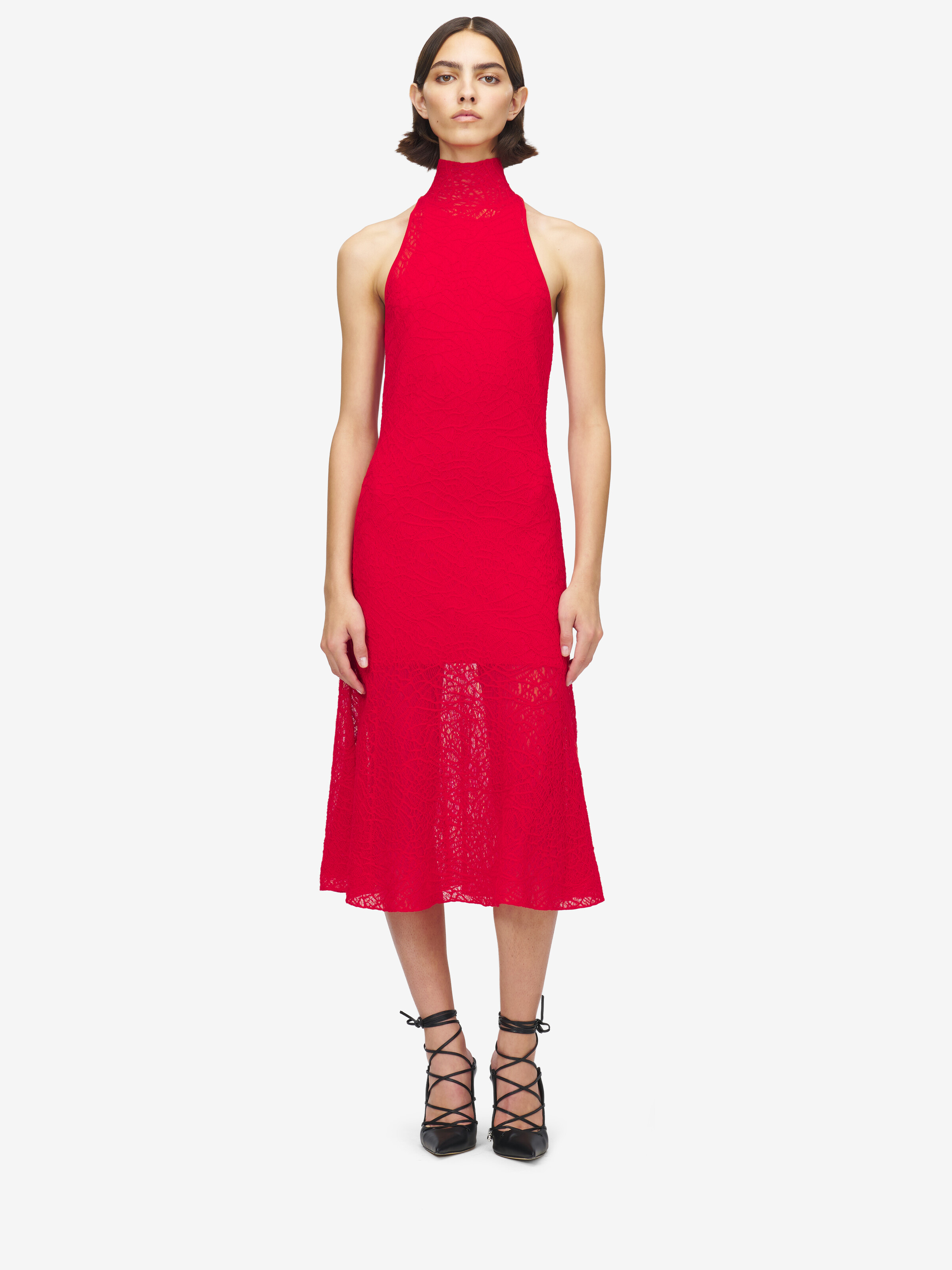 Women's Spider Lace Midi Dress in Red in 54% Cotton, 46% Silk | Alexander McQueen - image 2