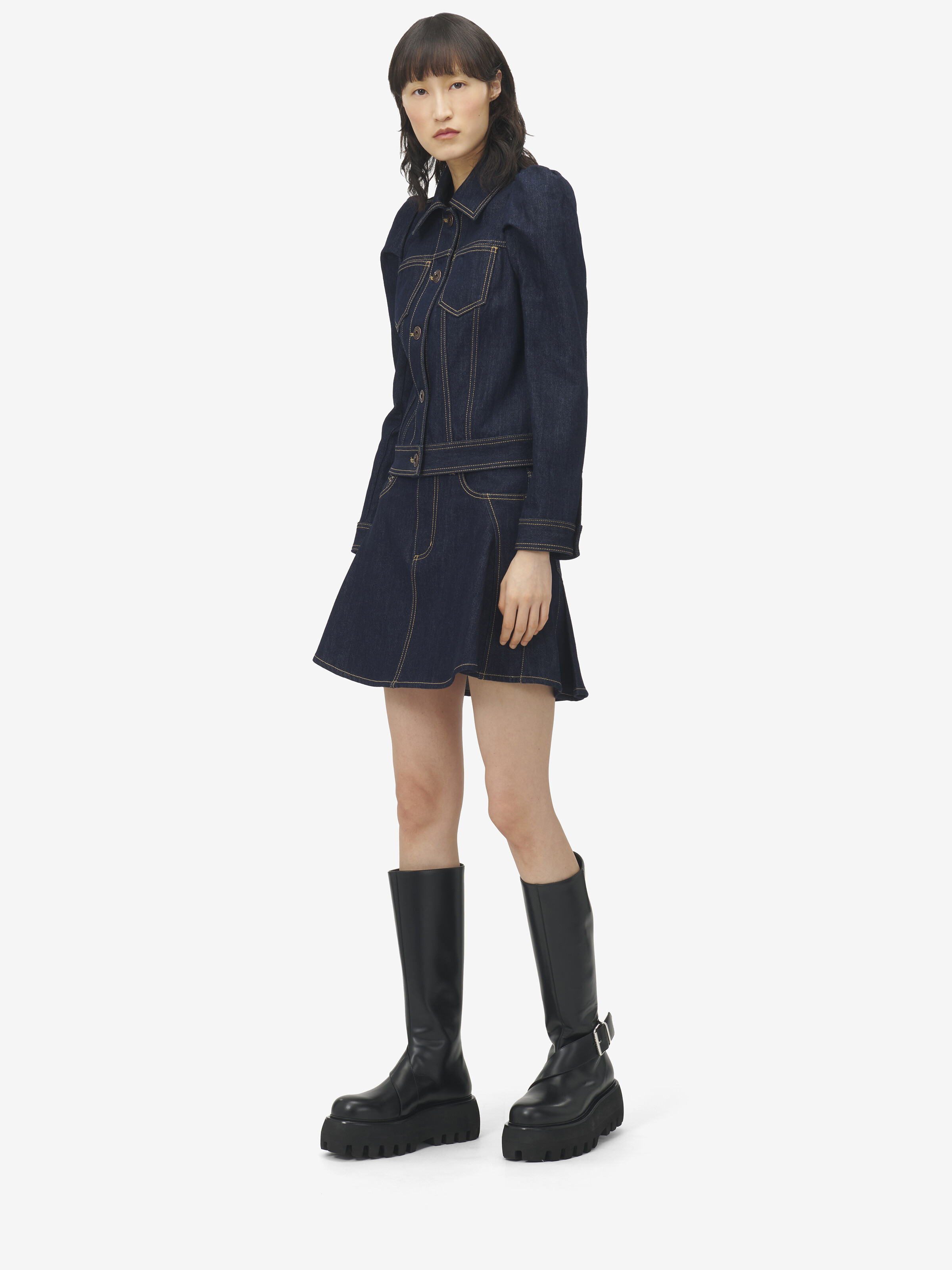 Pinched Shoulder Denim Jacket