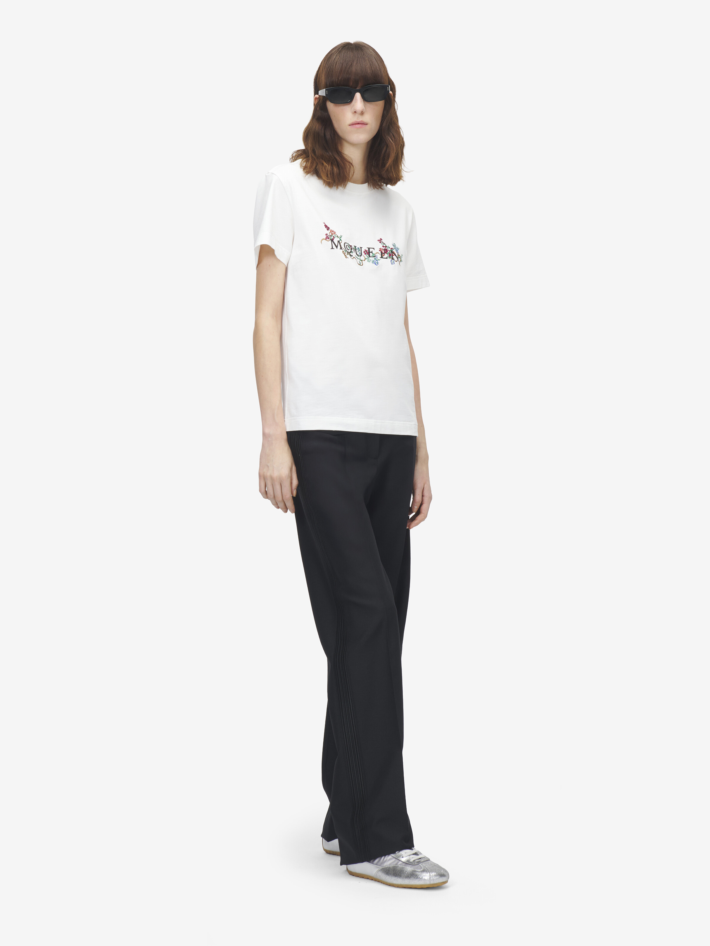 Women's Floral McQueen Logo T-shirt in Ivory in 100% Cotton | Alexander McQueen - image 3
